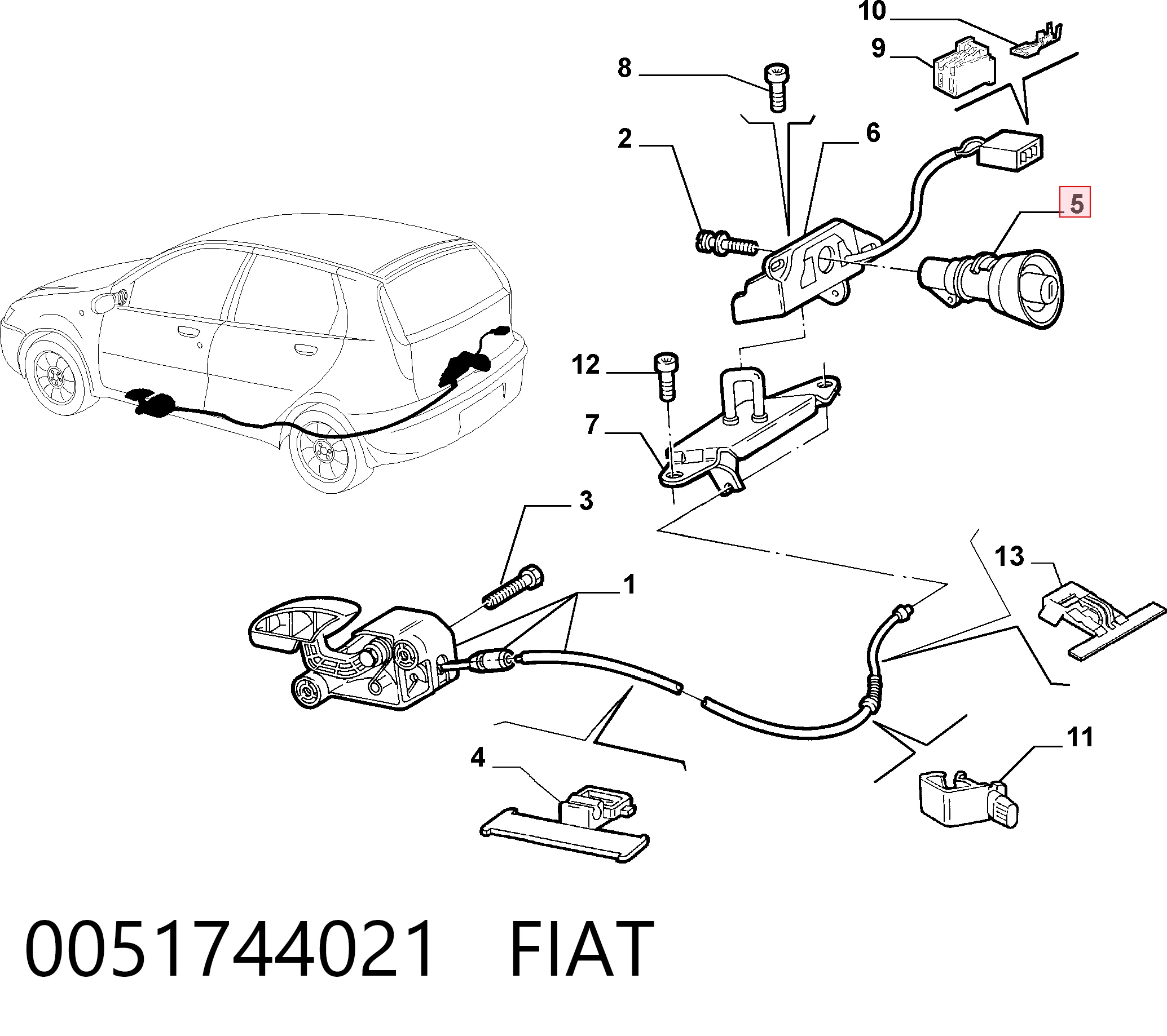 Cierre del maletero para Fiat Punto II 188