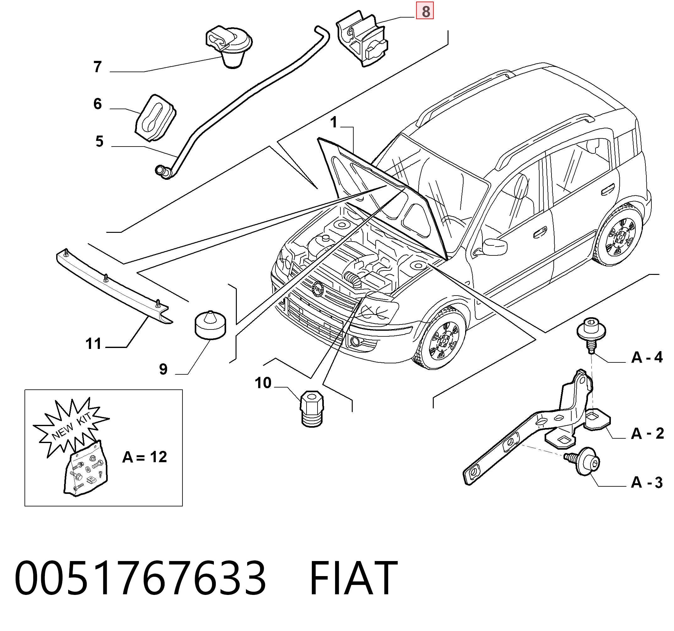 Fijador del soporte del capó 0051767633 FIAT