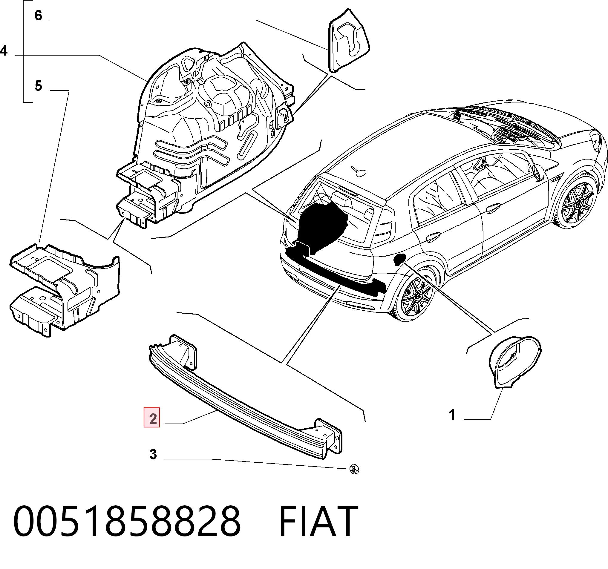  Refuerzo parachoques trasero Fiat Punto 