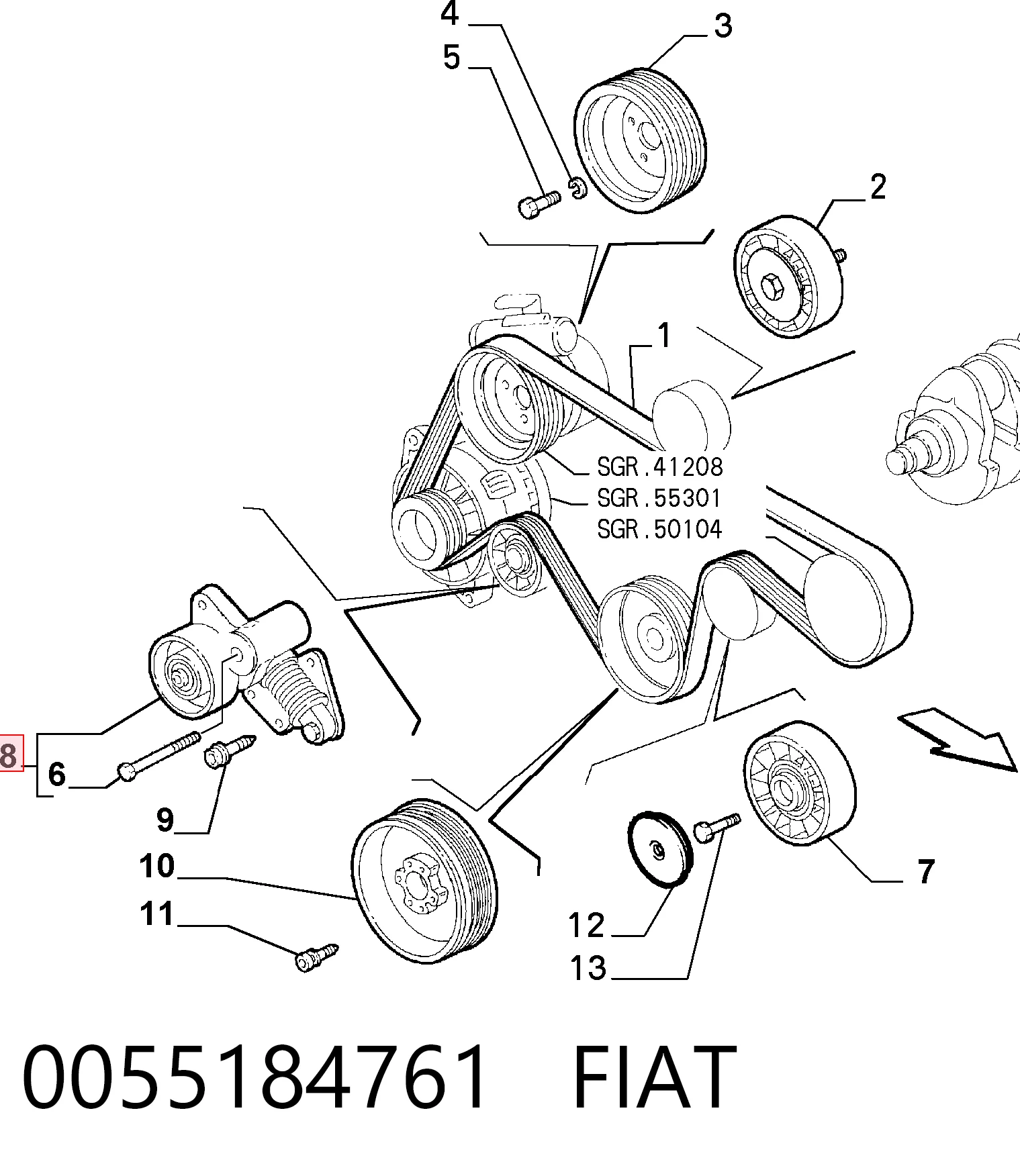 0055184761 Fiat/Alfa/Lancia Tensor de correa de alternador