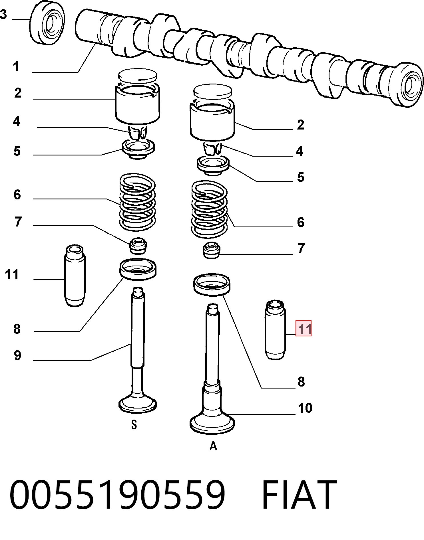 Guía de válvula de motor para Fiat Doblo I (119)