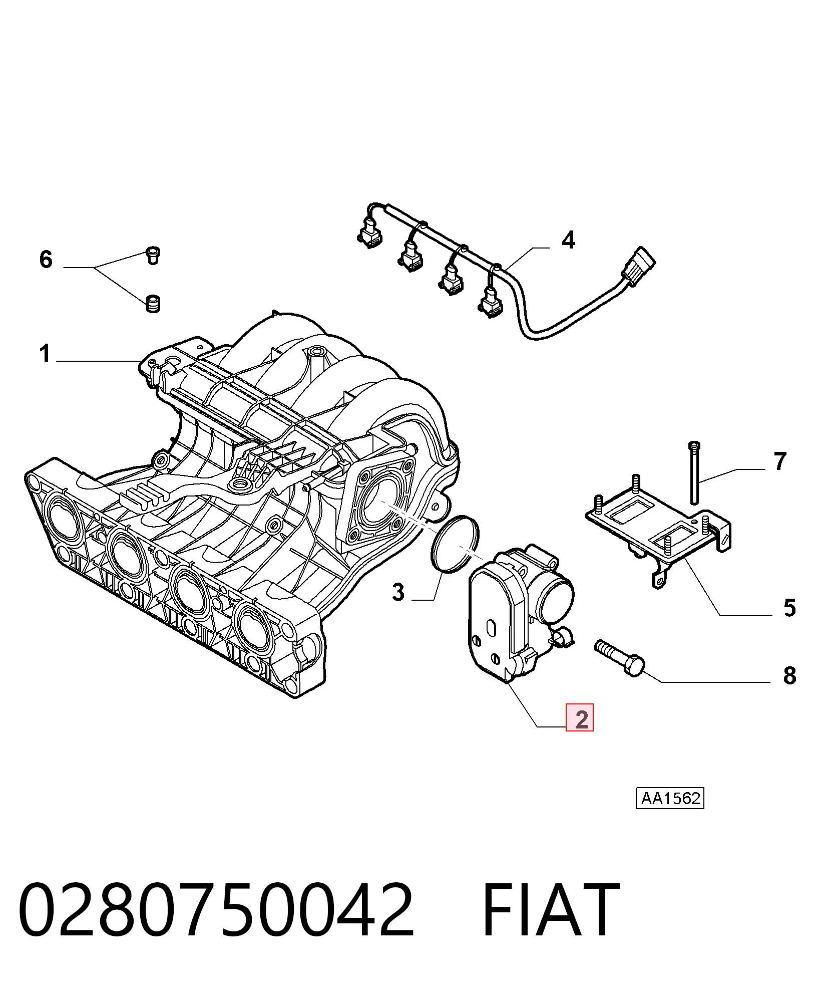 0280750042 Fiat/Alfa/Lancia Mariposa de admisión