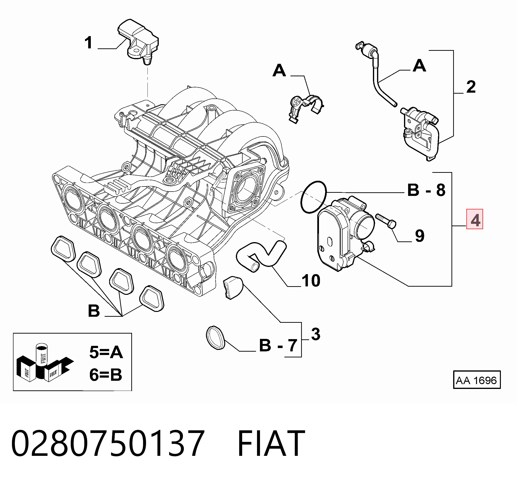 0280750137 Fiat/Alfa/Lancia Mariposa de admisión