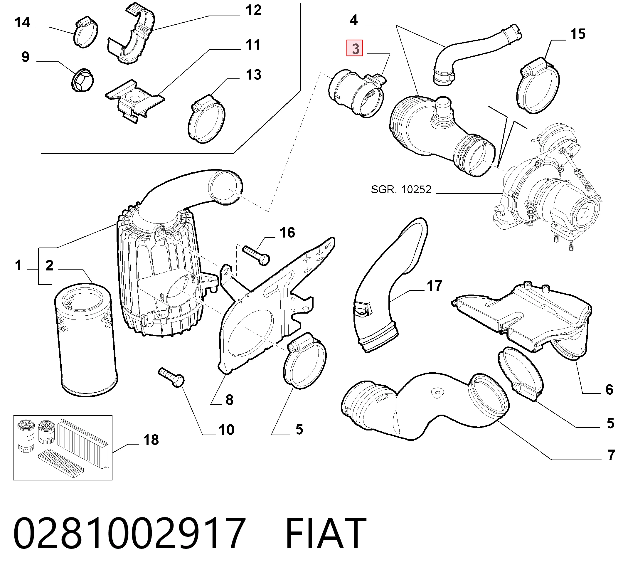 0281002917 Fiat/Alfa/Lancia Sensor de flujo de aire