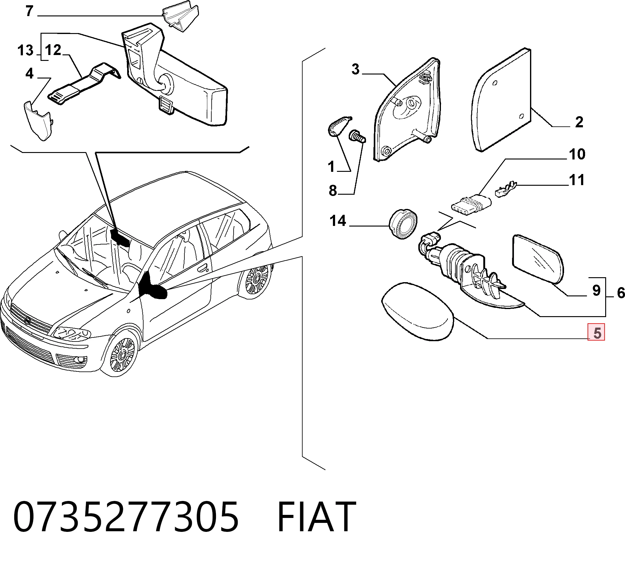 Espejo retrovisor izquierdo Fiat Punto II (2000-2010)