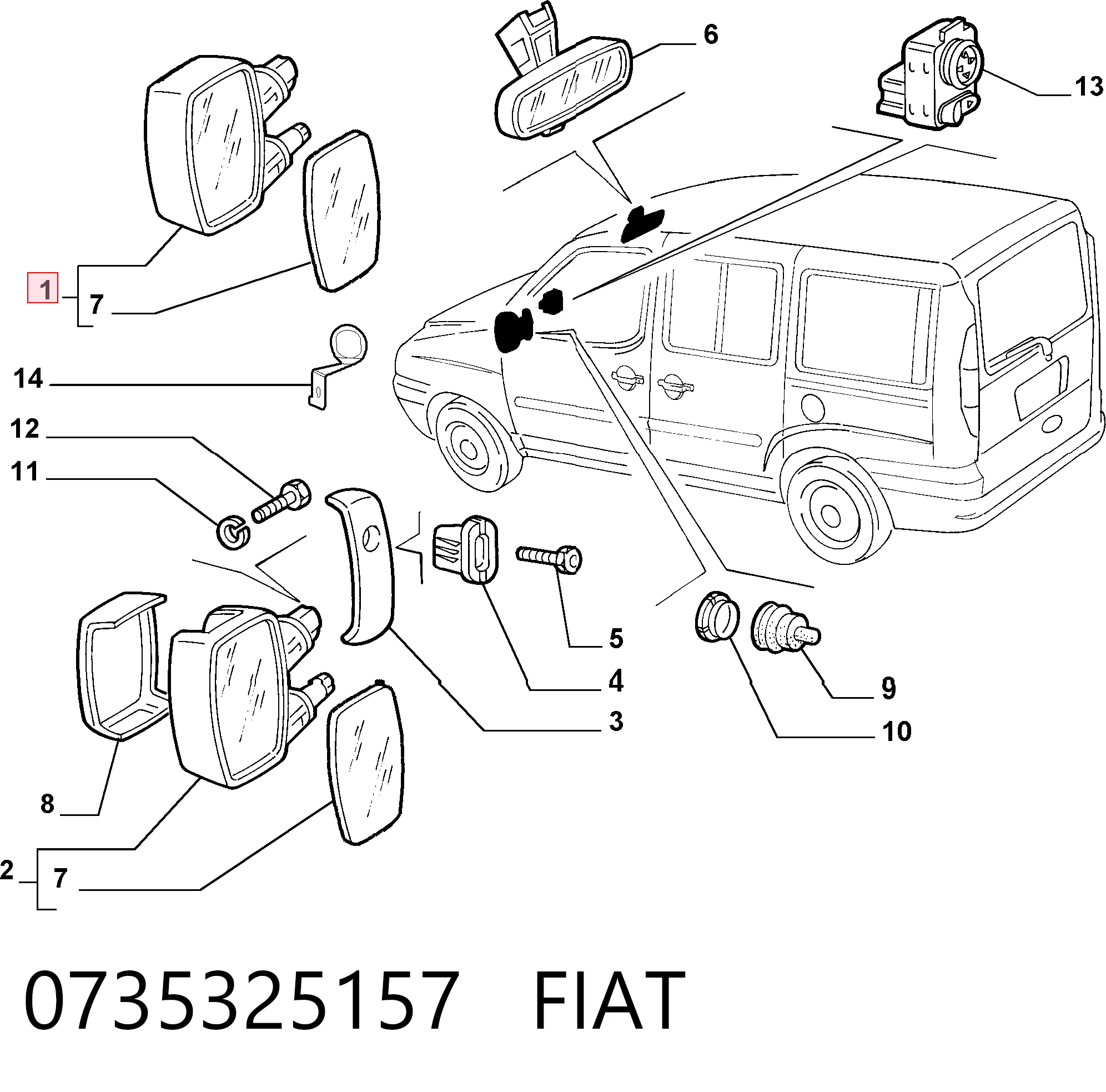 Espejo de retrovisor izquierdo para Fiat Doblo 223