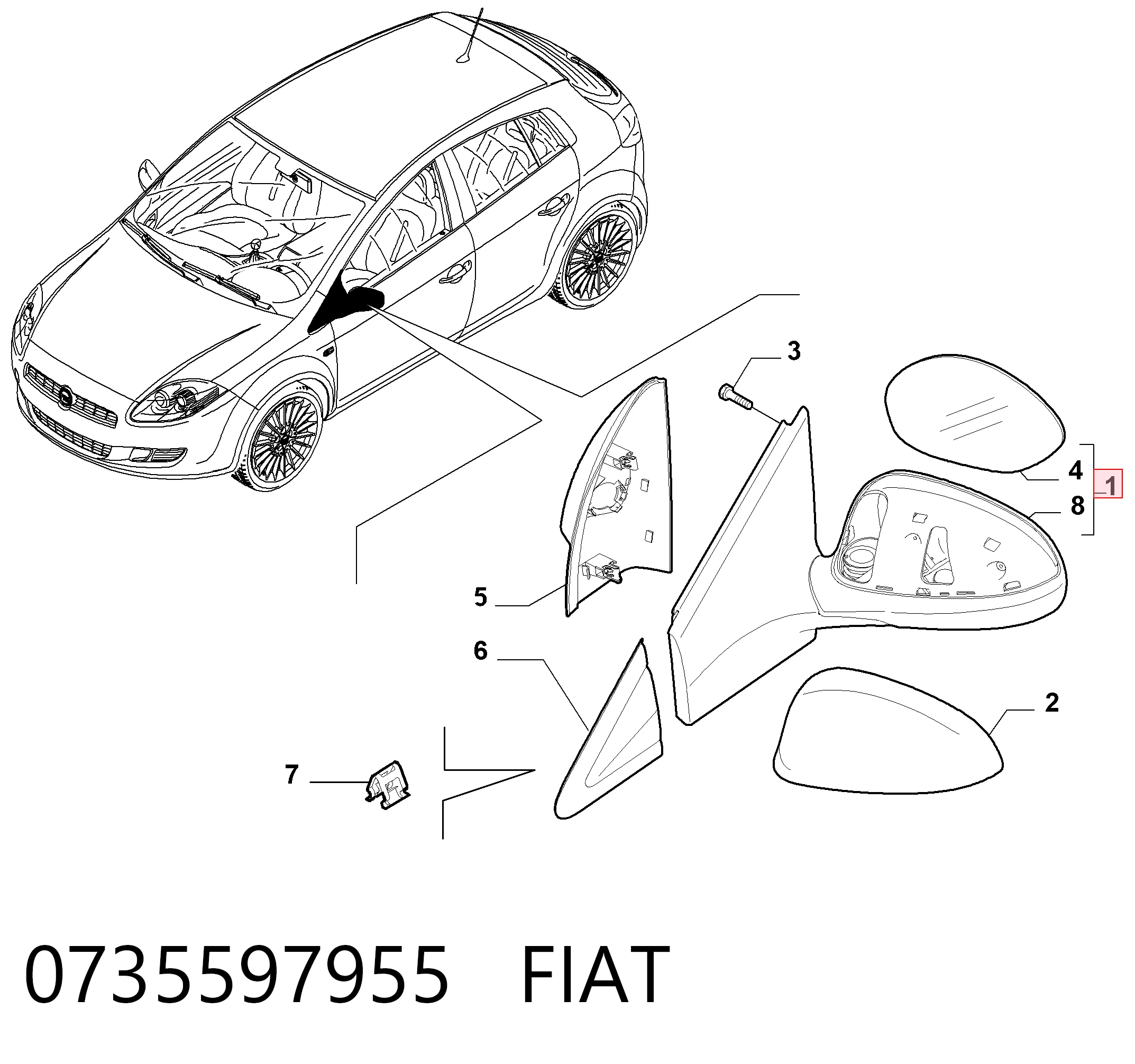 Espejo izquierdo Fiat Bravo II hatchback (198) (2007 - 2014) precio, desde 56,63 EUR