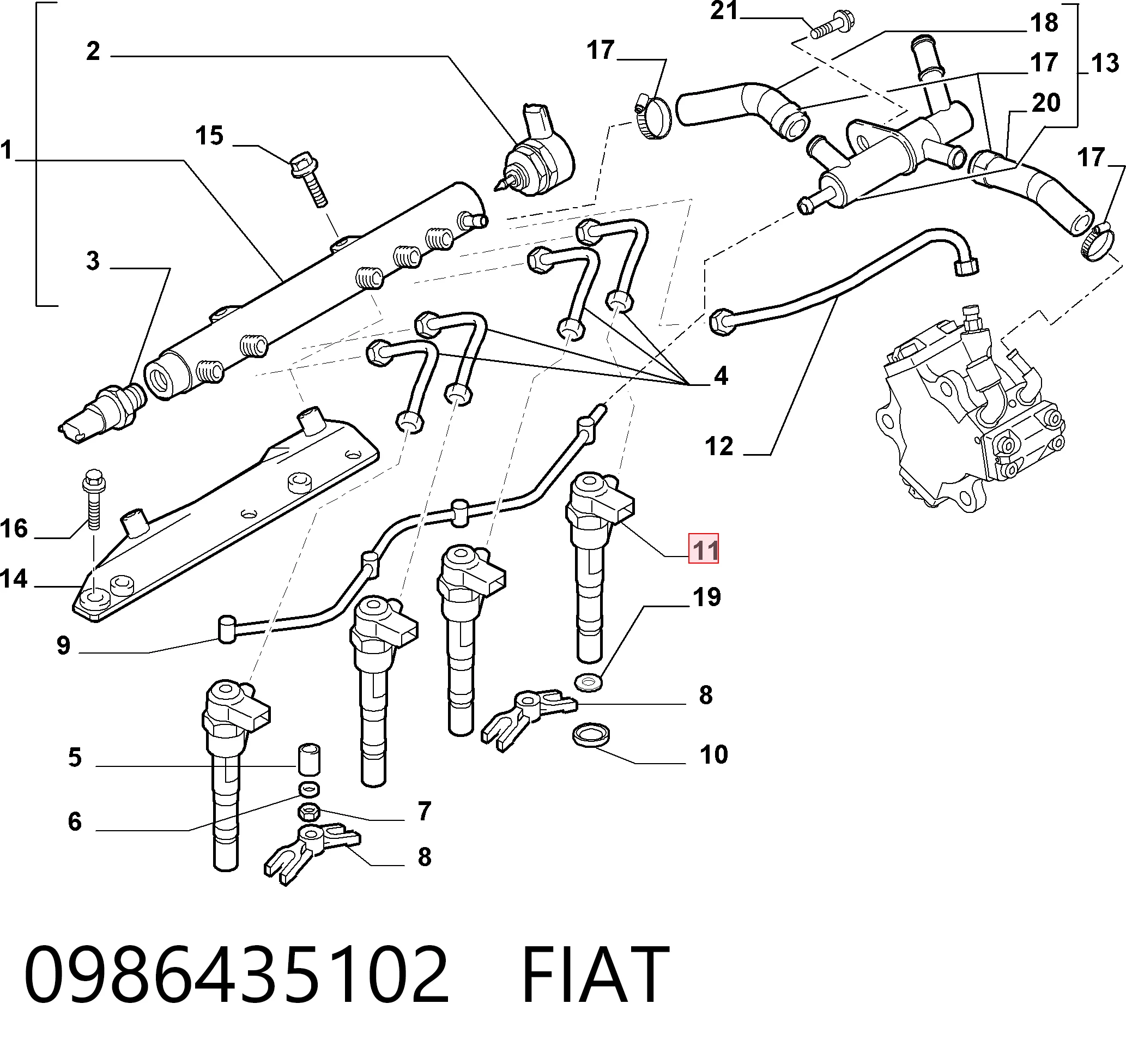 0986435102 Fiat/Alfa/Lancia Inyector de combustible
