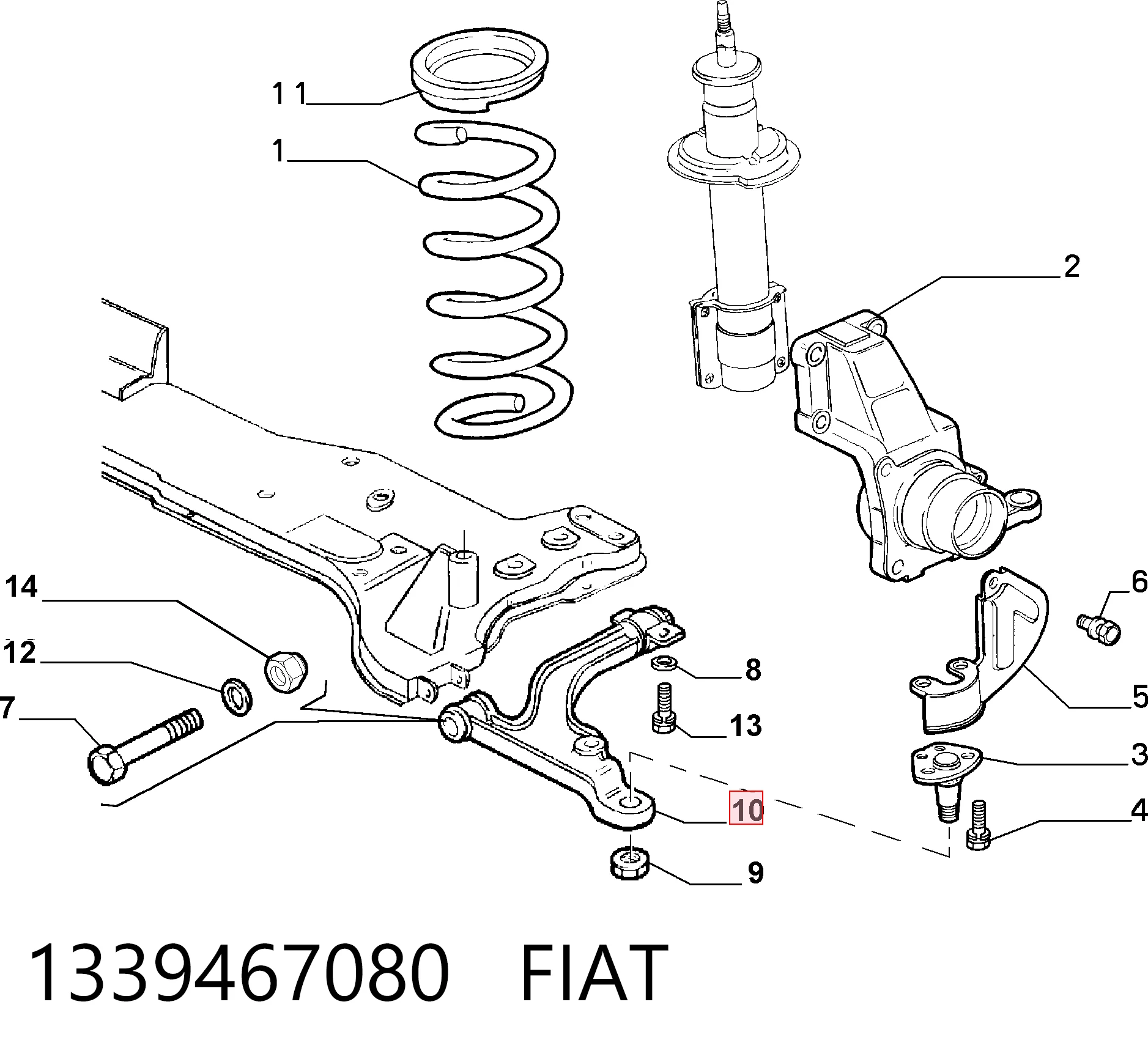 1339467080 Fiat/Alfa/Lancia Brazo inferior derecho de la suspensión delantera