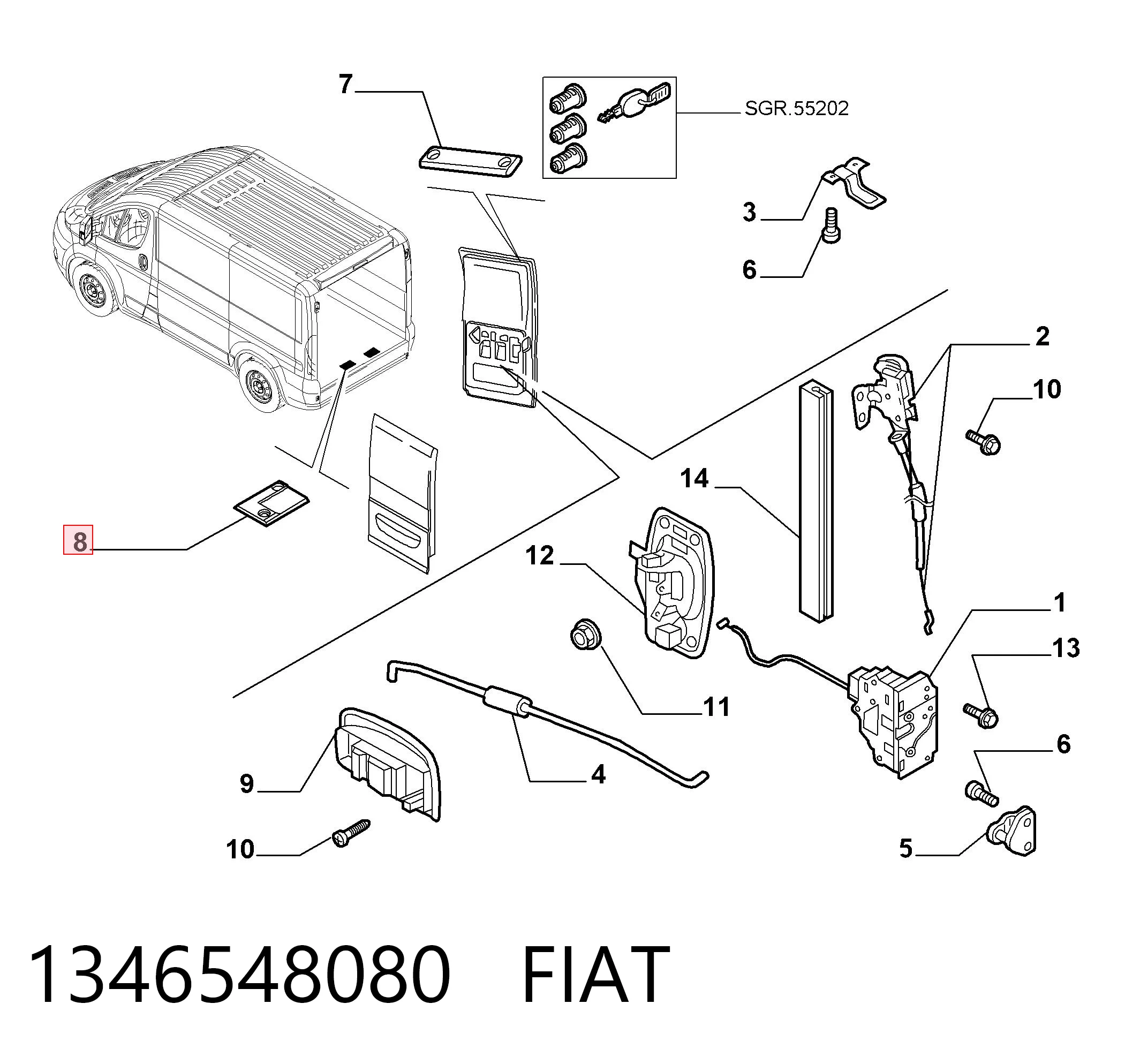 1346548080 Fiat/Alfa/Lancia Limitador de apertura de puerta trasera