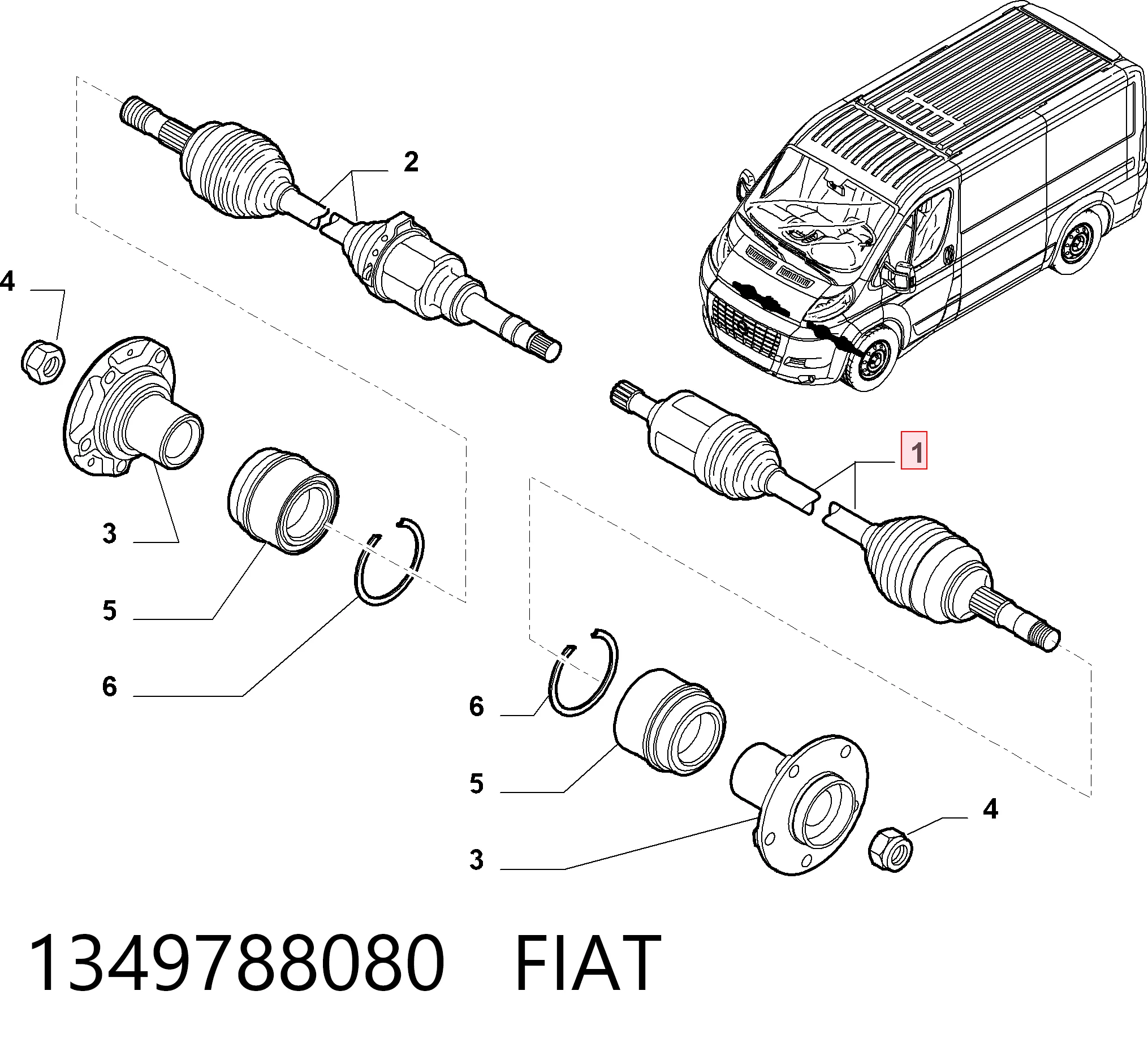 1349788080 Fiat/Alfa/Lancia Semieje delantero izquierdo
