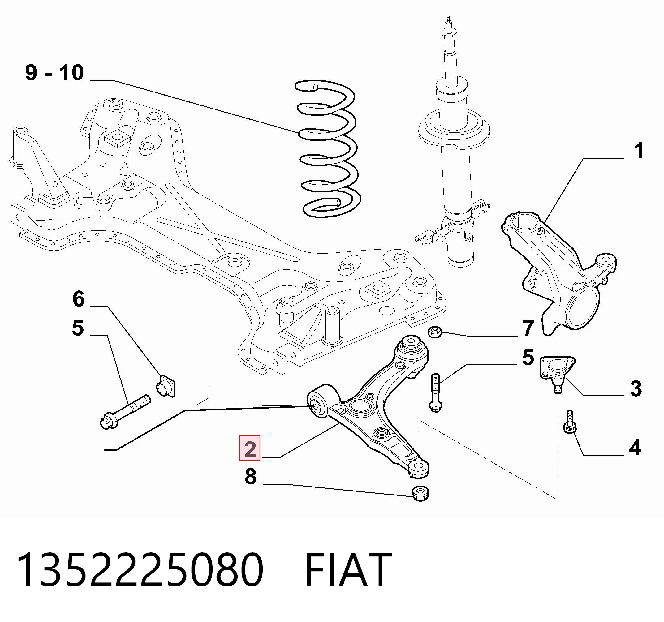 1352225080 Fiat/Alfa/Lancia Brazo inferior derecho de la suspensión delantera