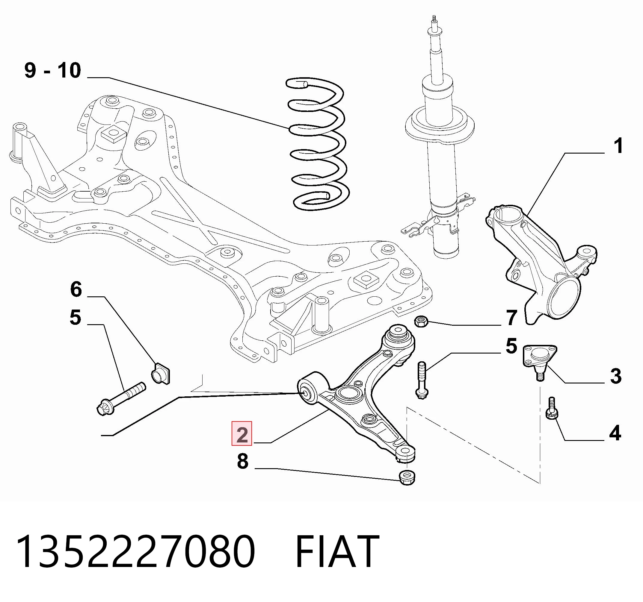 1352227080 Fiat/Alfa/Lancia Brazo inferior izquierdo de la suspensión delantera