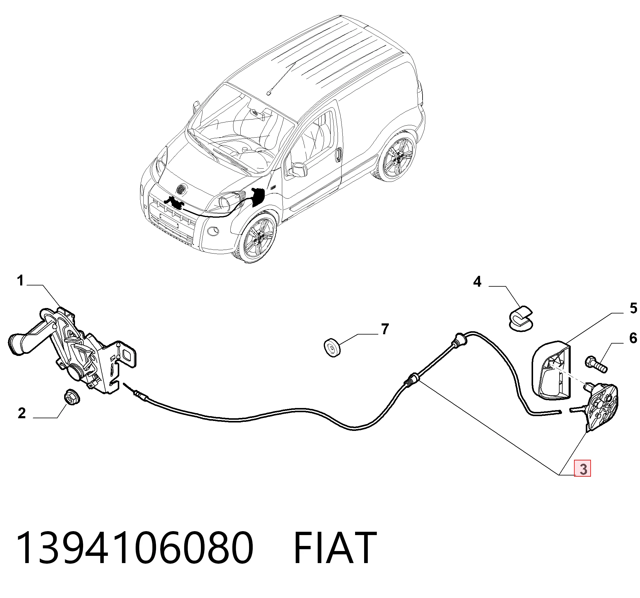 Cable de capó del motor para Fiat Fiorino Qubo 225