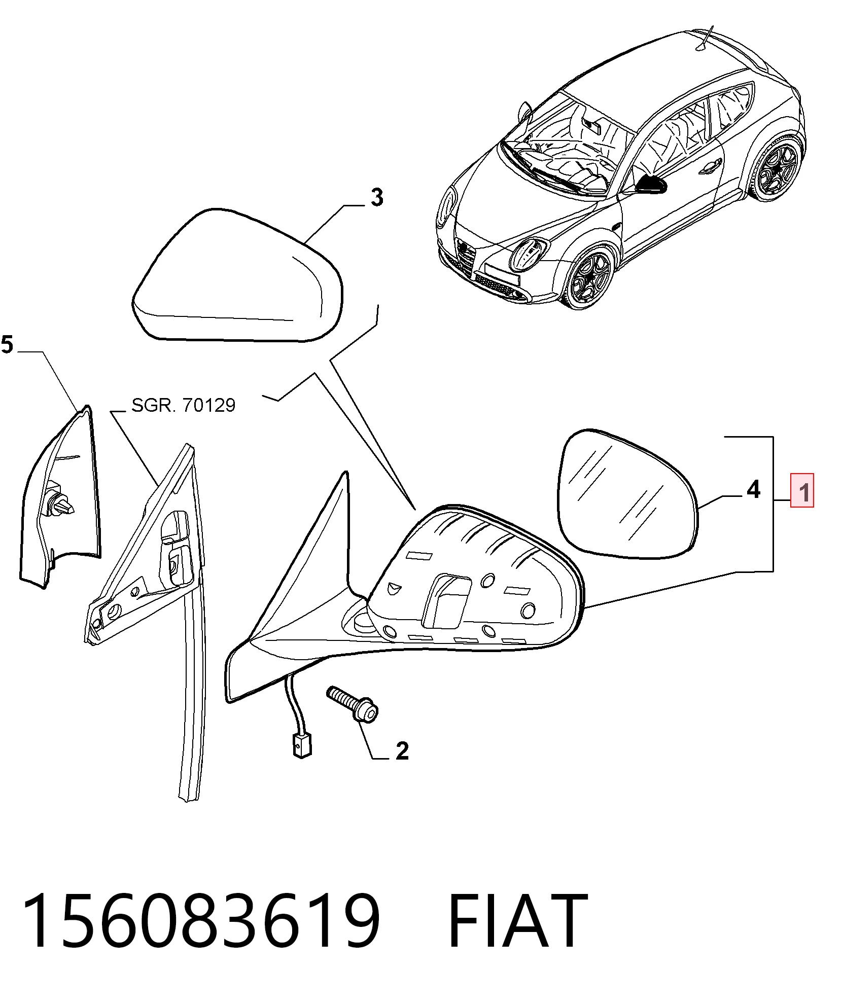 Espejo retrovisor izquierdo Alfa Romeo Mito  (2008-2018)
