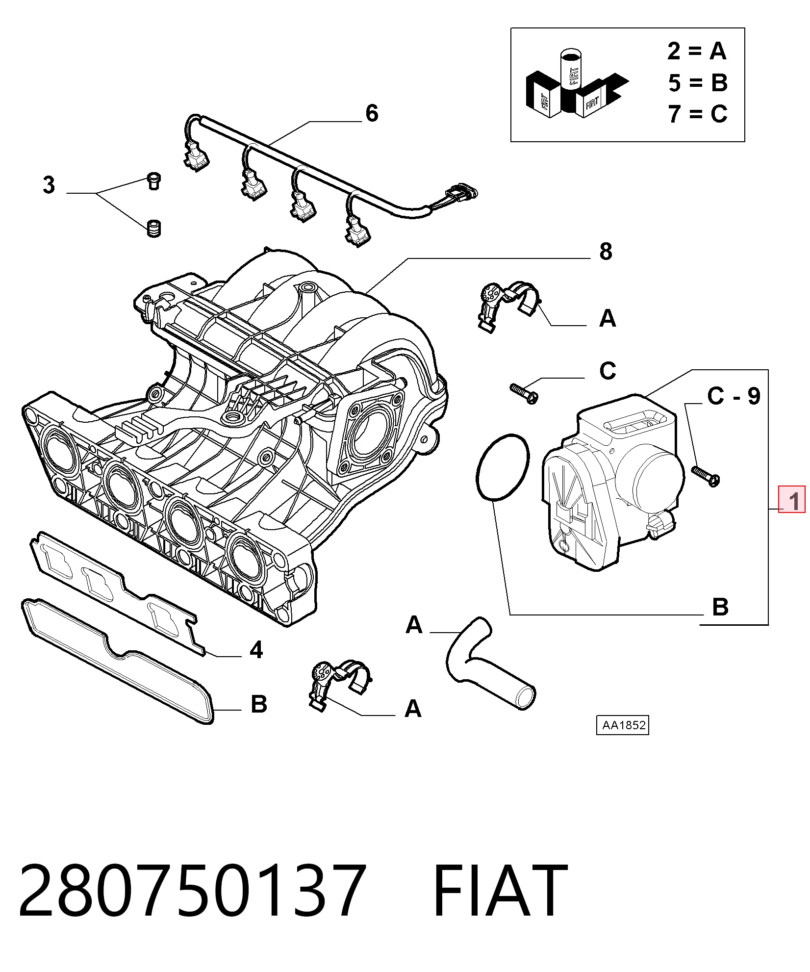 280750137 Fiat/Alfa/Lancia Mariposa de admisión