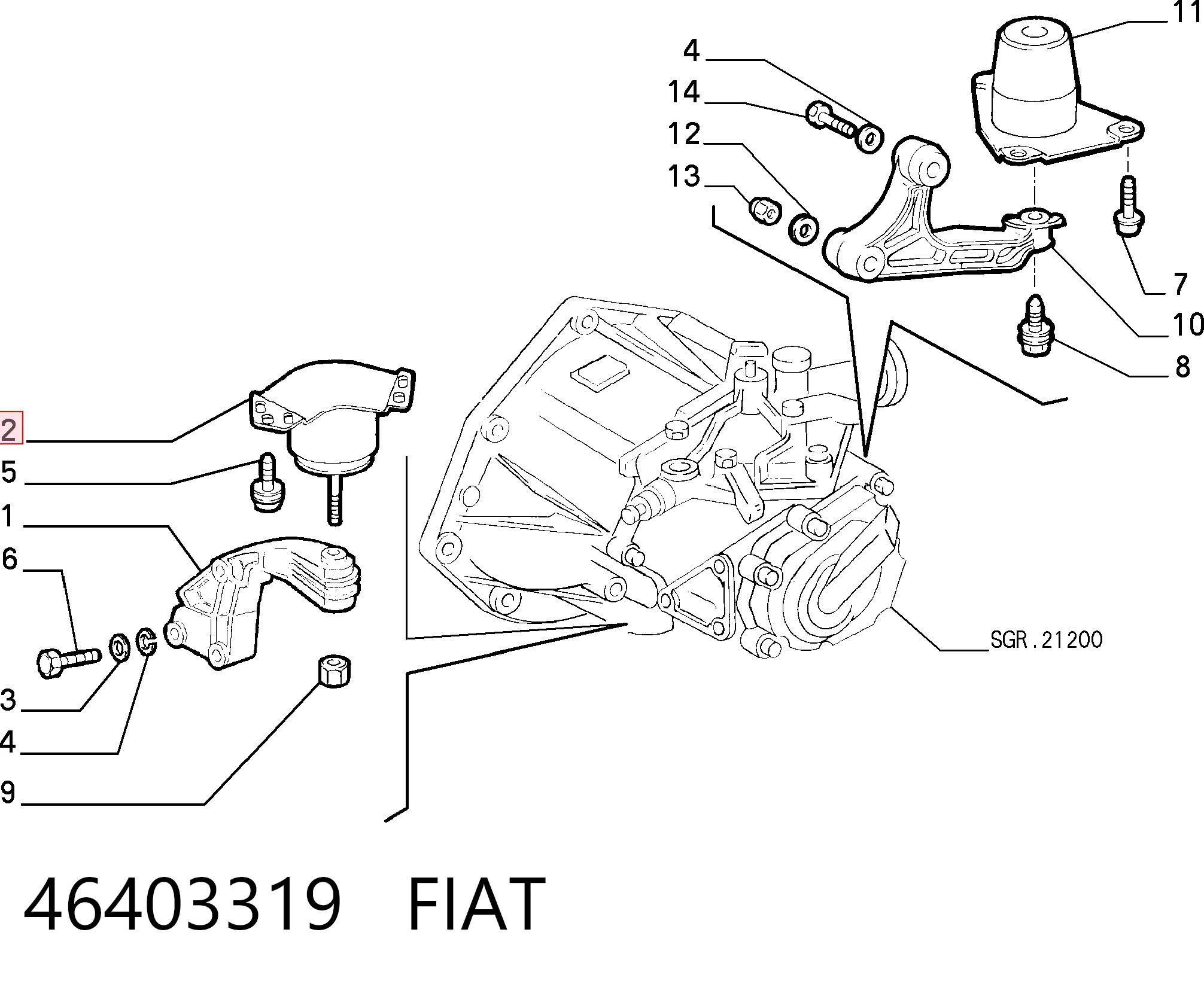 Taco de caja de cambios para Fiat Punto 176C