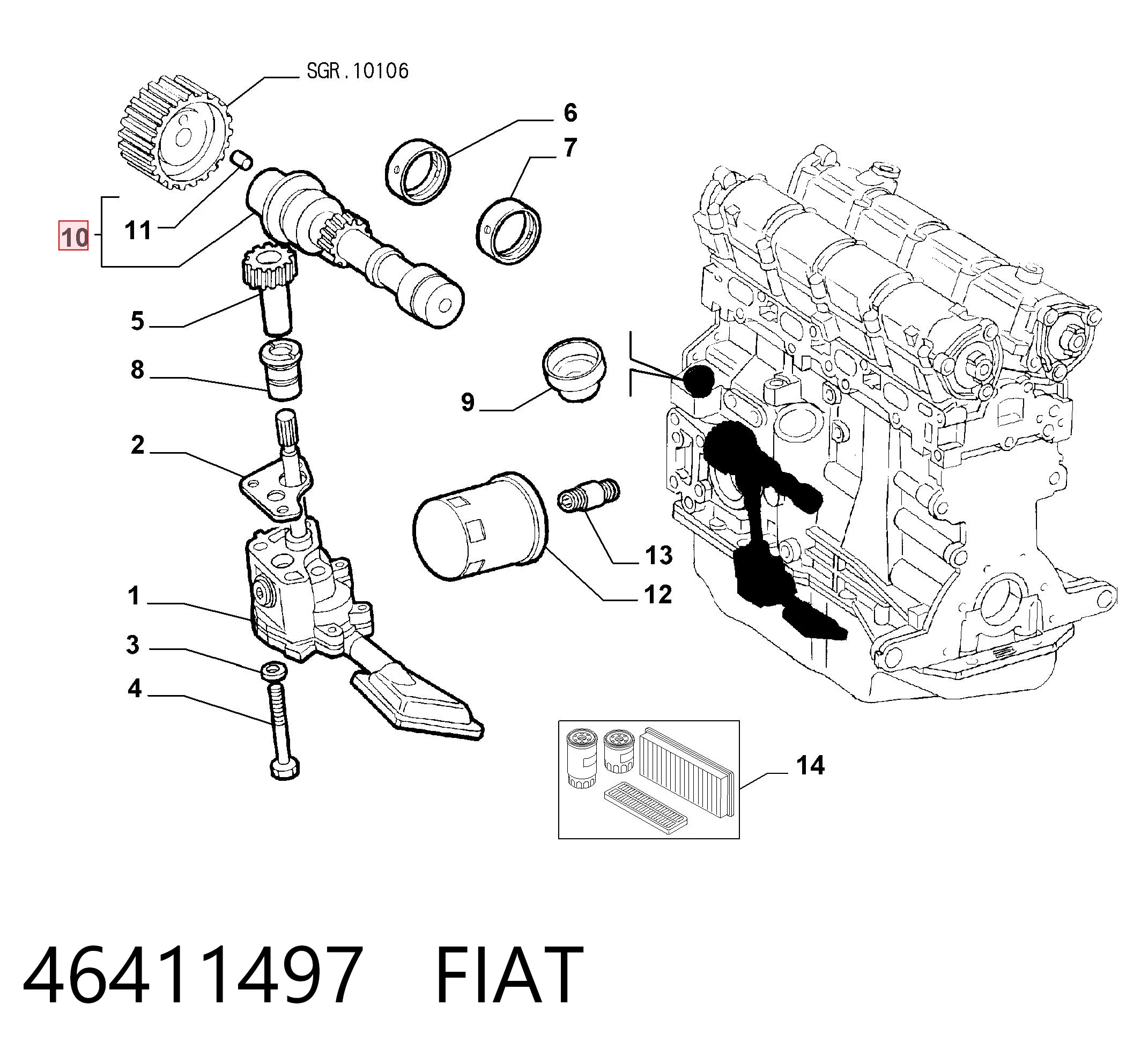 Eje de transmisión de la bomba de aceite 46411497 FIAT