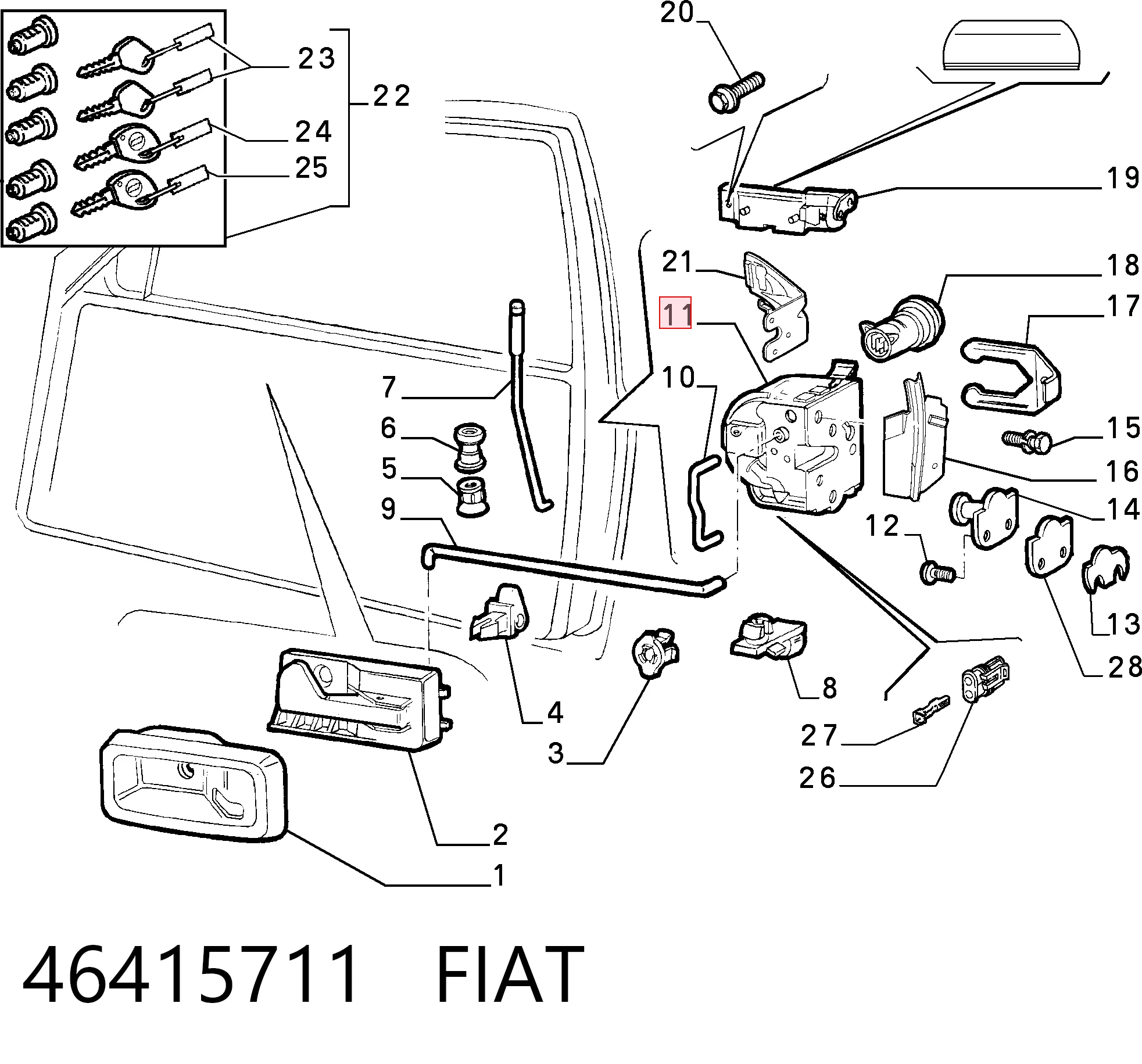 Cerradura de puerta para Fiat Punto I 176
