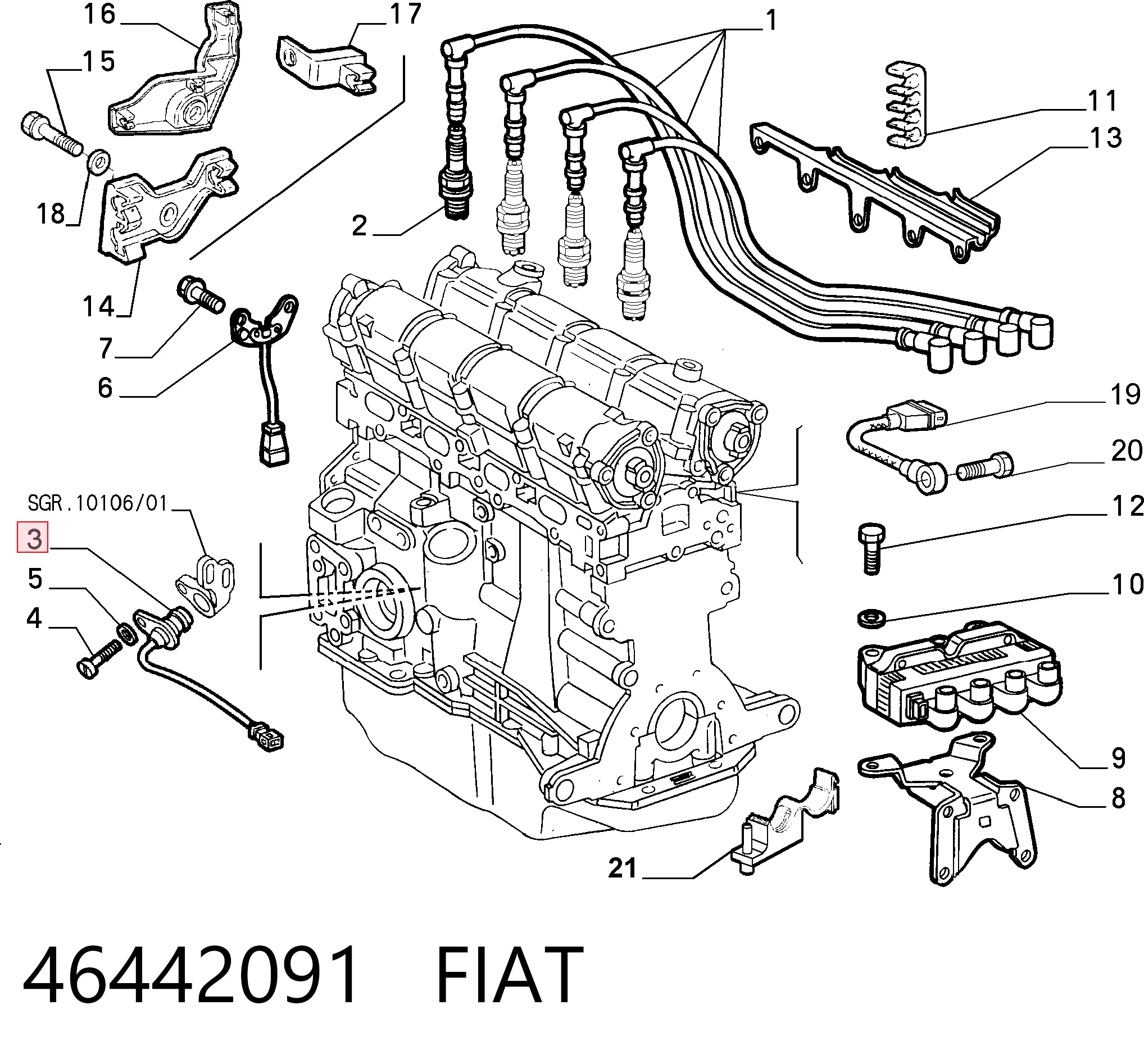 46442091 Fiat/Alfa/Lancia Sensor de posición del cigüeñal