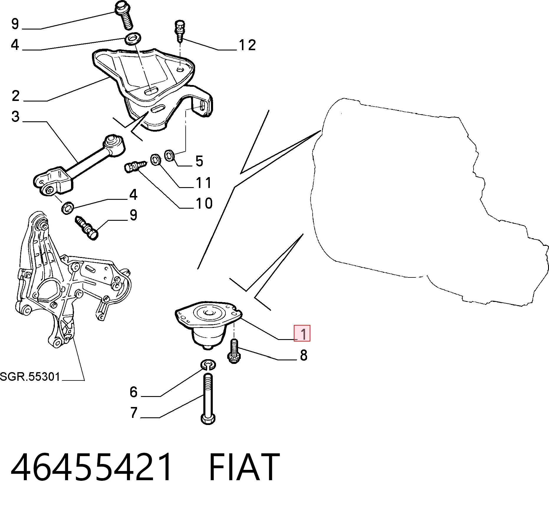 Soporte de motor derecho 46455421 FIAT