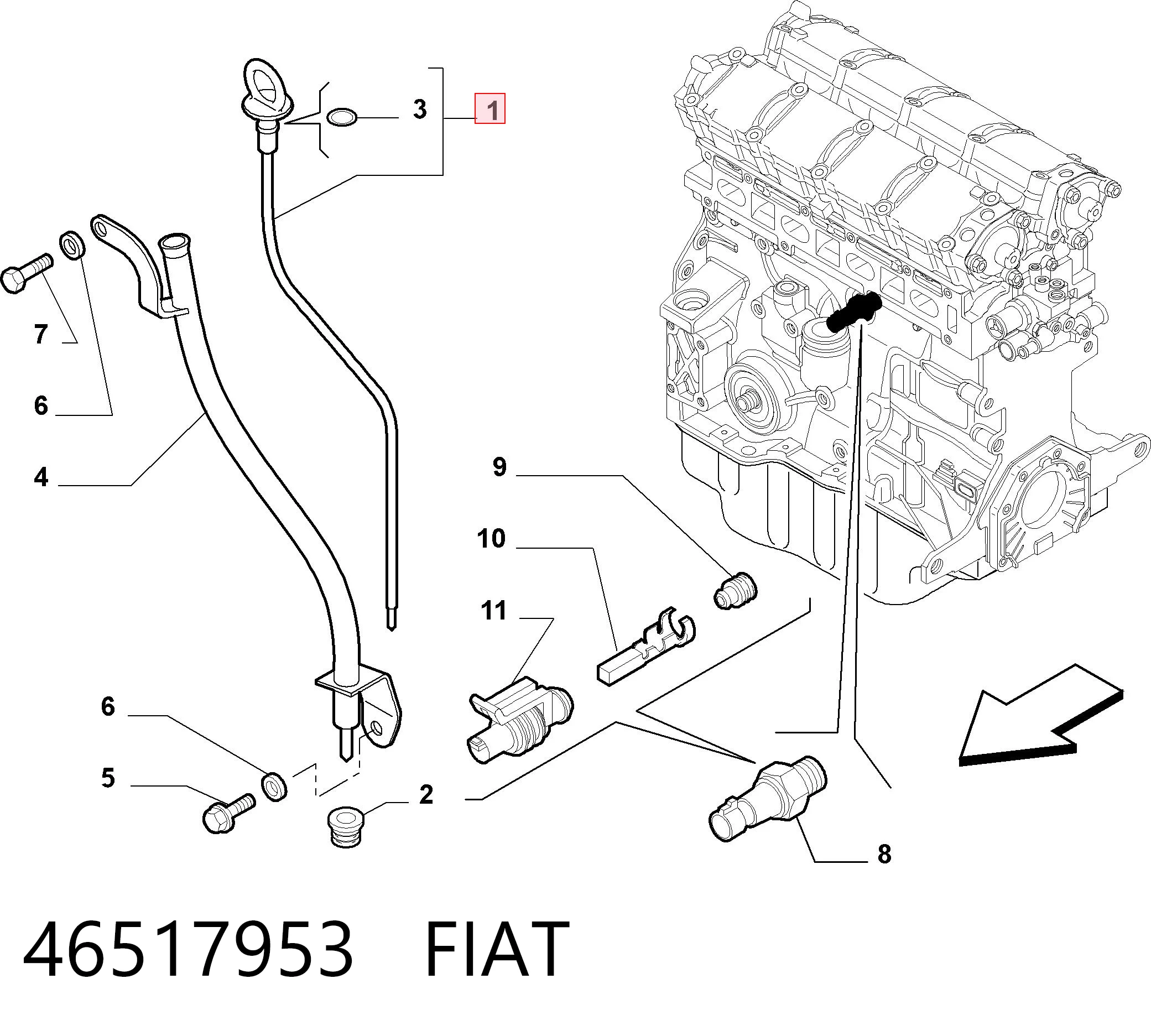 Varilla indicadora de nivel de aceite del motor 46517953 FIAT