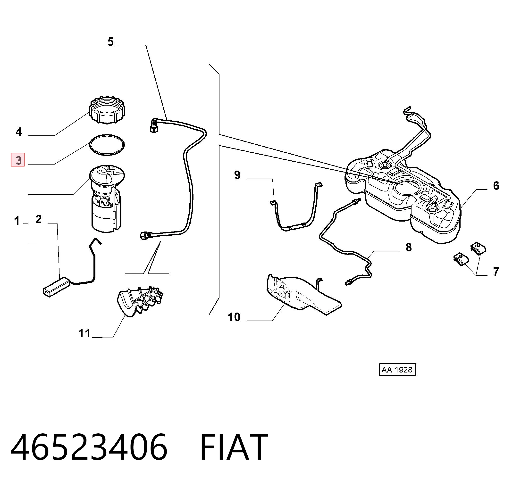 46523406 Fiat/Alfa/Lancia Junta del sensor de nivel de combustible/bomba de combustible (depósito de combustible)