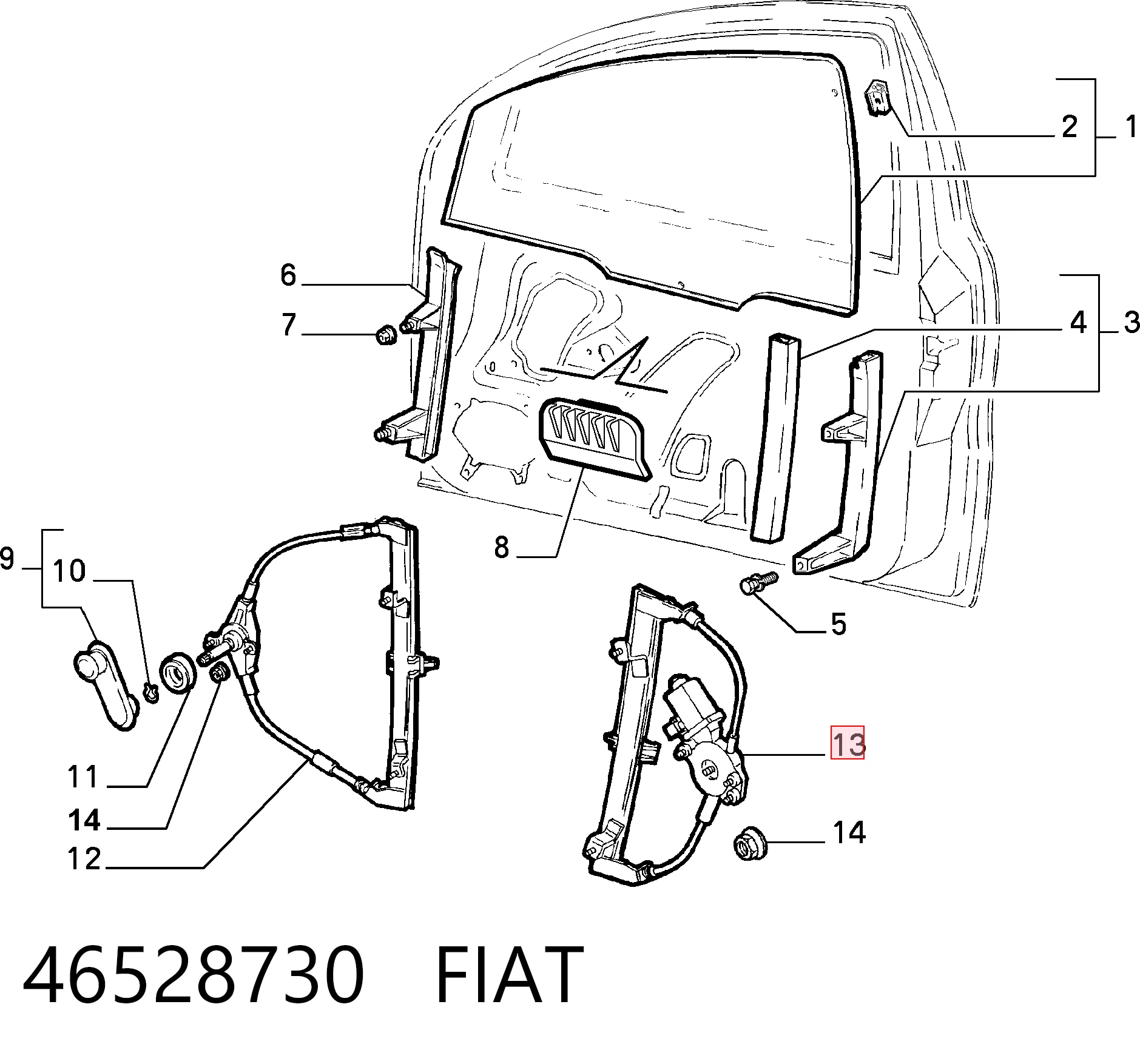 Mecanismo levanta, puerta delantera derecha para Fiat Brava  182