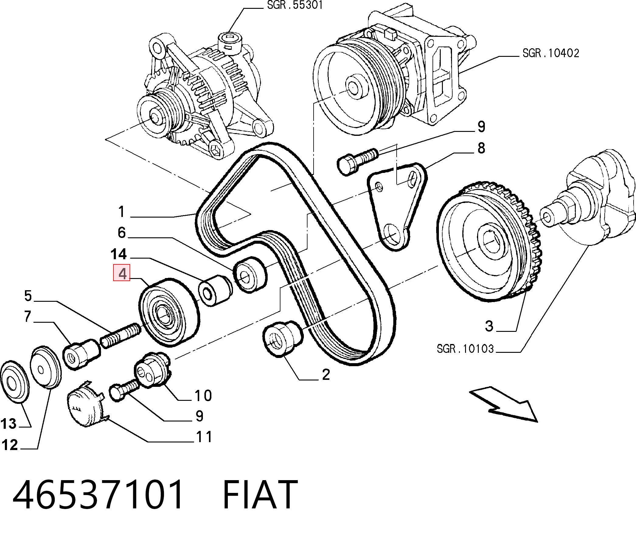 46537101 Fiat/Alfa/Lancia Polea tensora