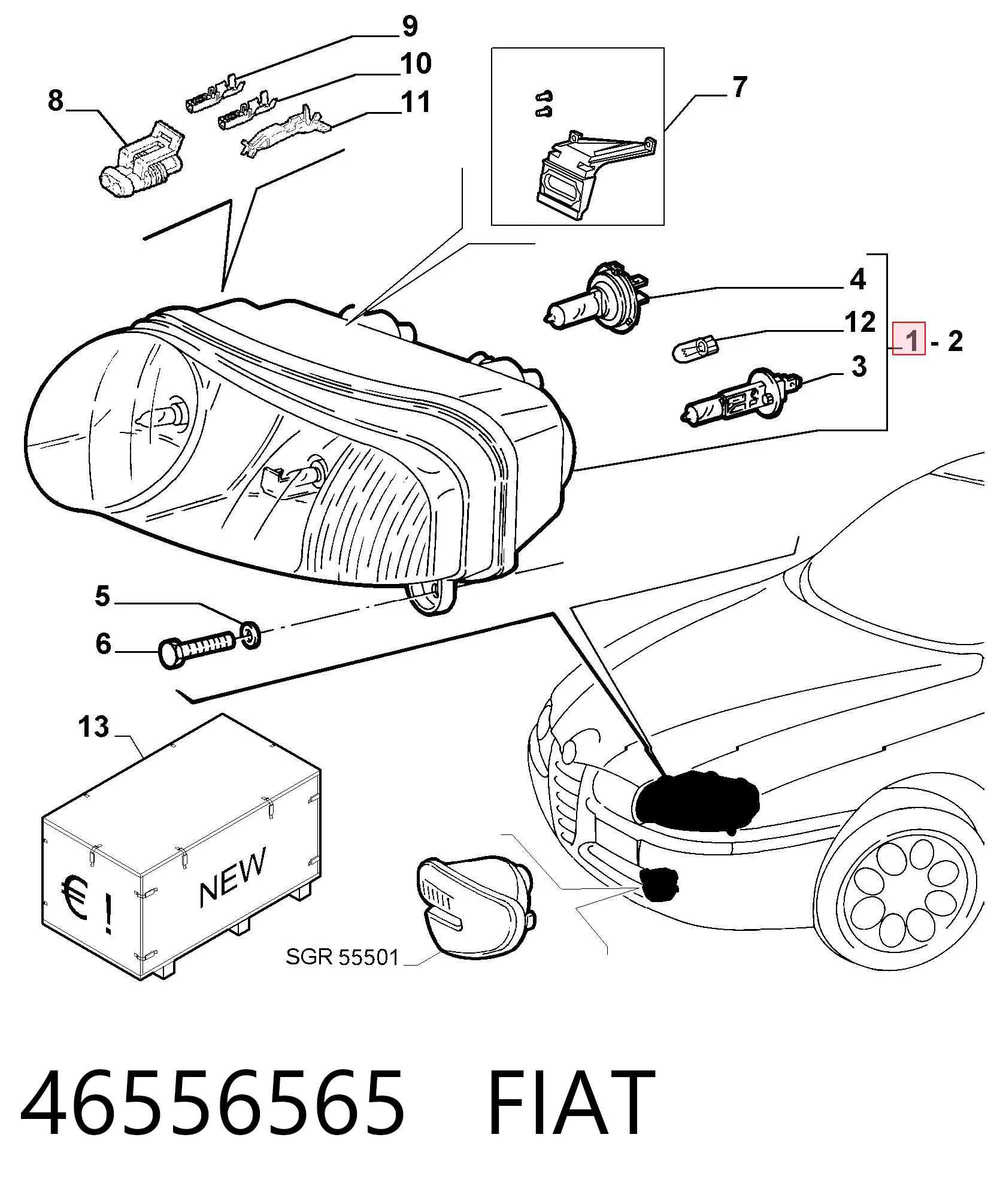 Faro derecho 46556565 FIAT