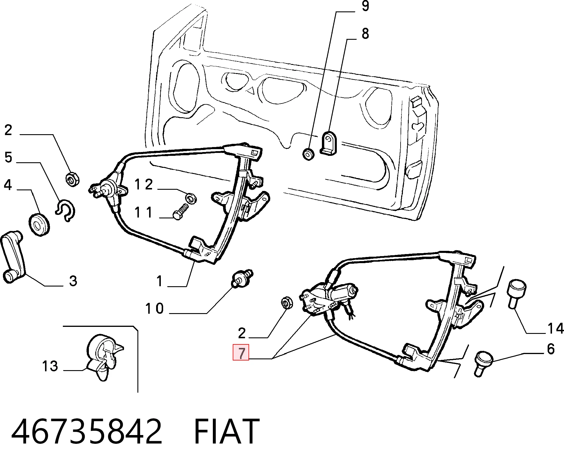Mecanismo levanta, puerta delantera derecha para Fiat Punto  176C