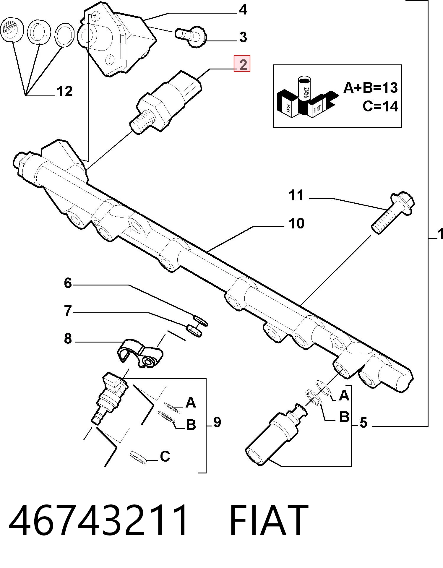Sensor de presión de combustible 46743211 FIAT