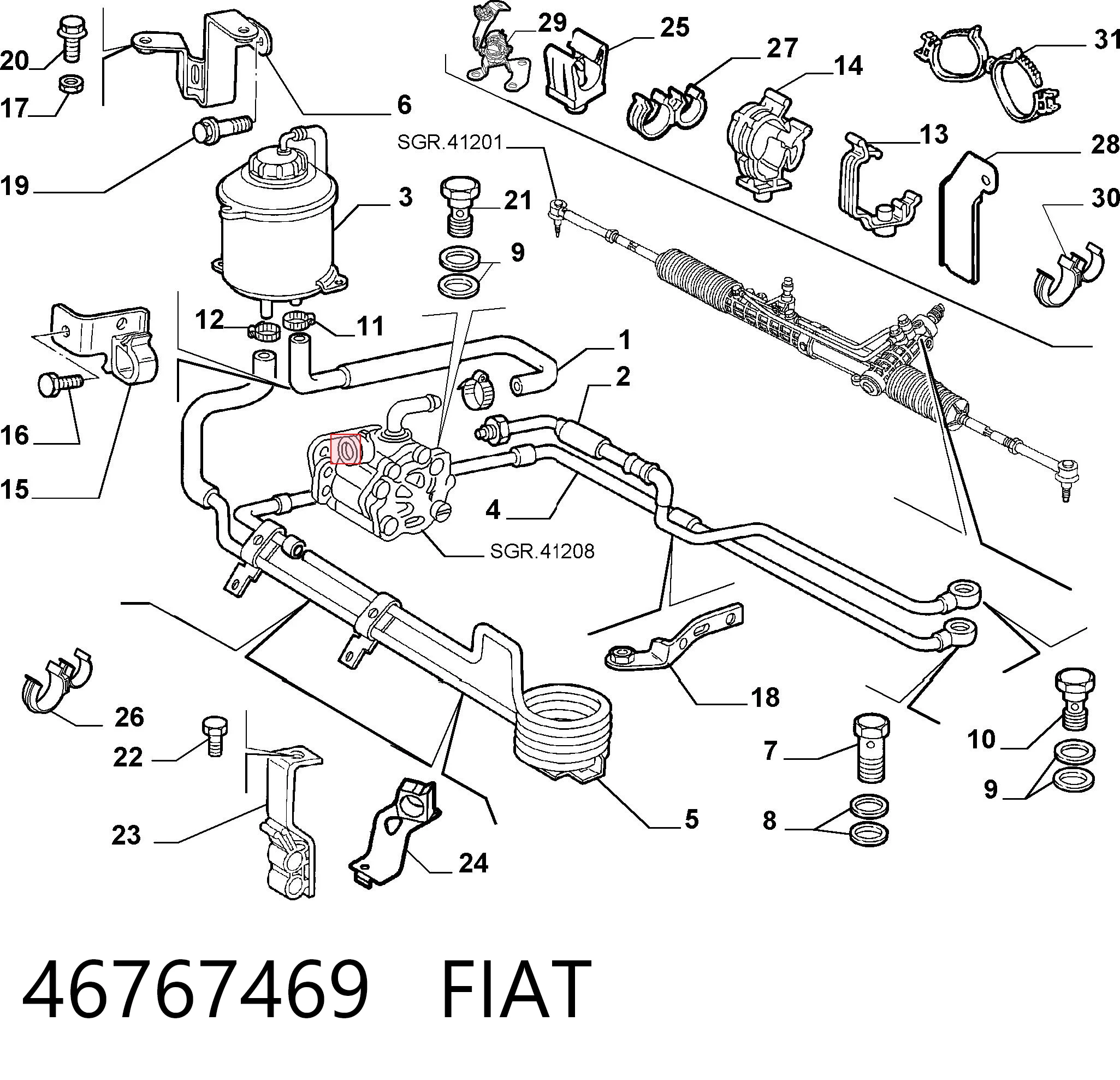 46767469 Fiat/Alfa/Lancia Depósito de bomba de dirección hidráulica