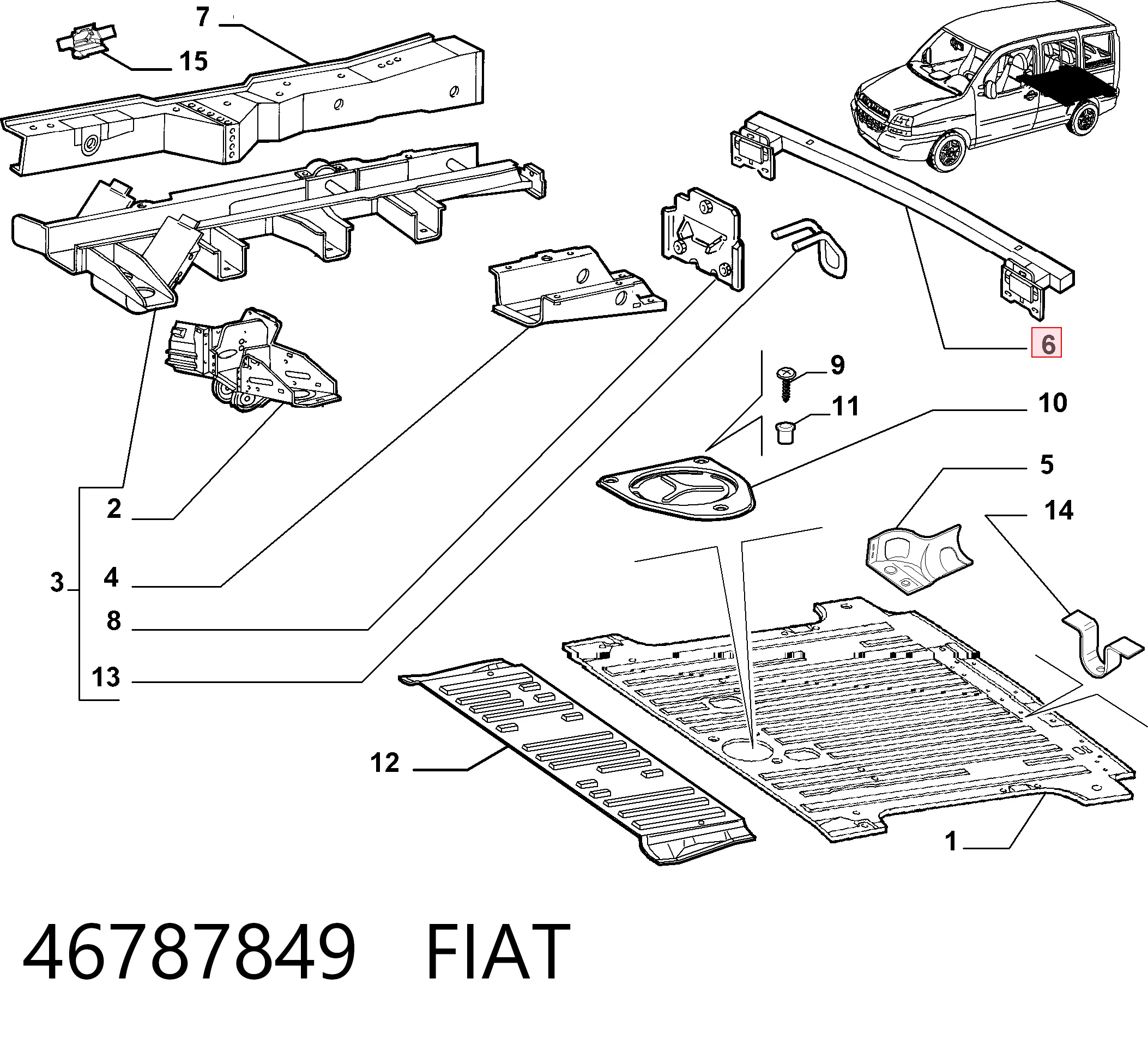 Refuerzo parachoque trasero Fiat Doblo I (2001-2010)