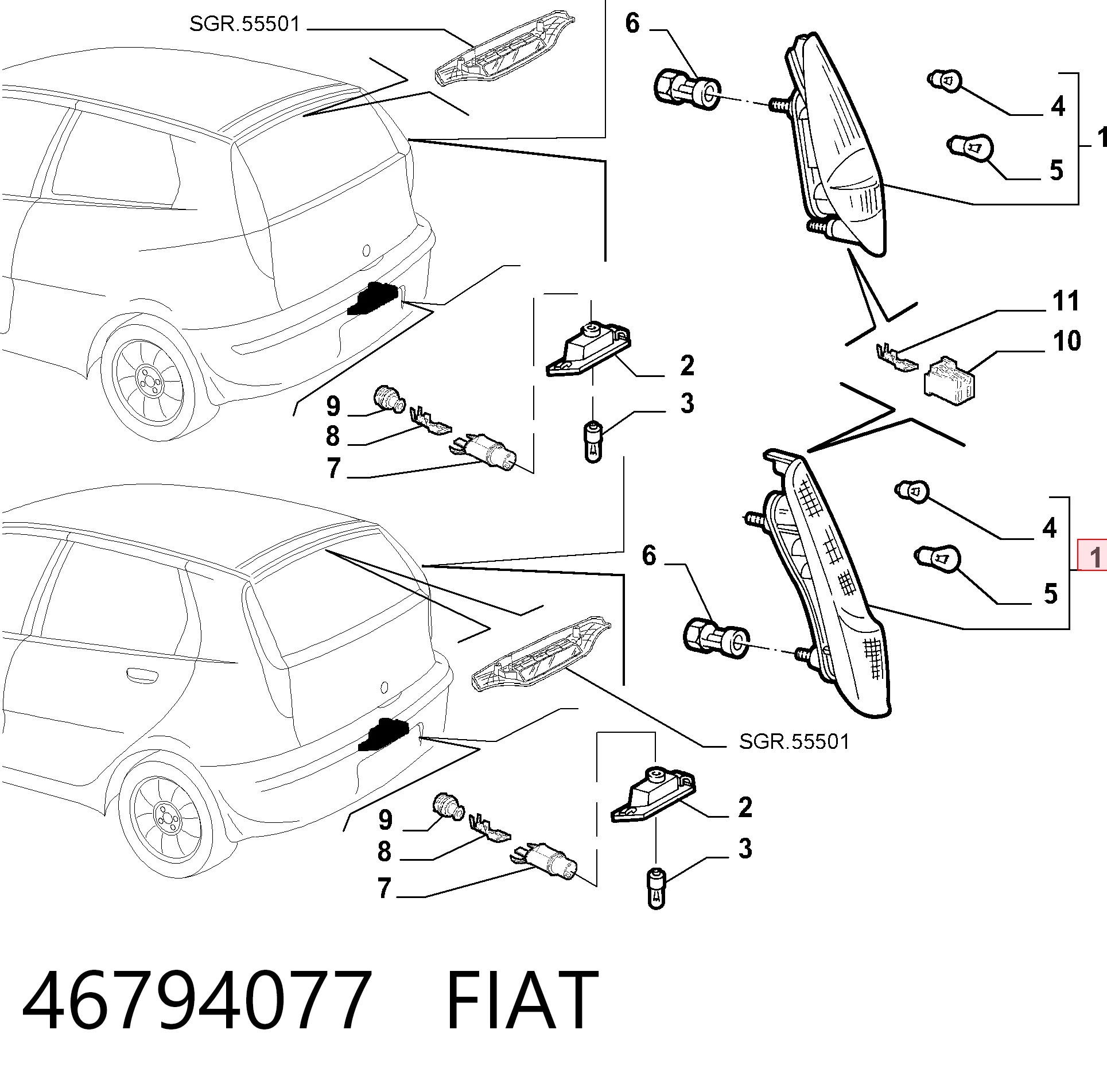 Piloto trasero derecho Fiat Punto II