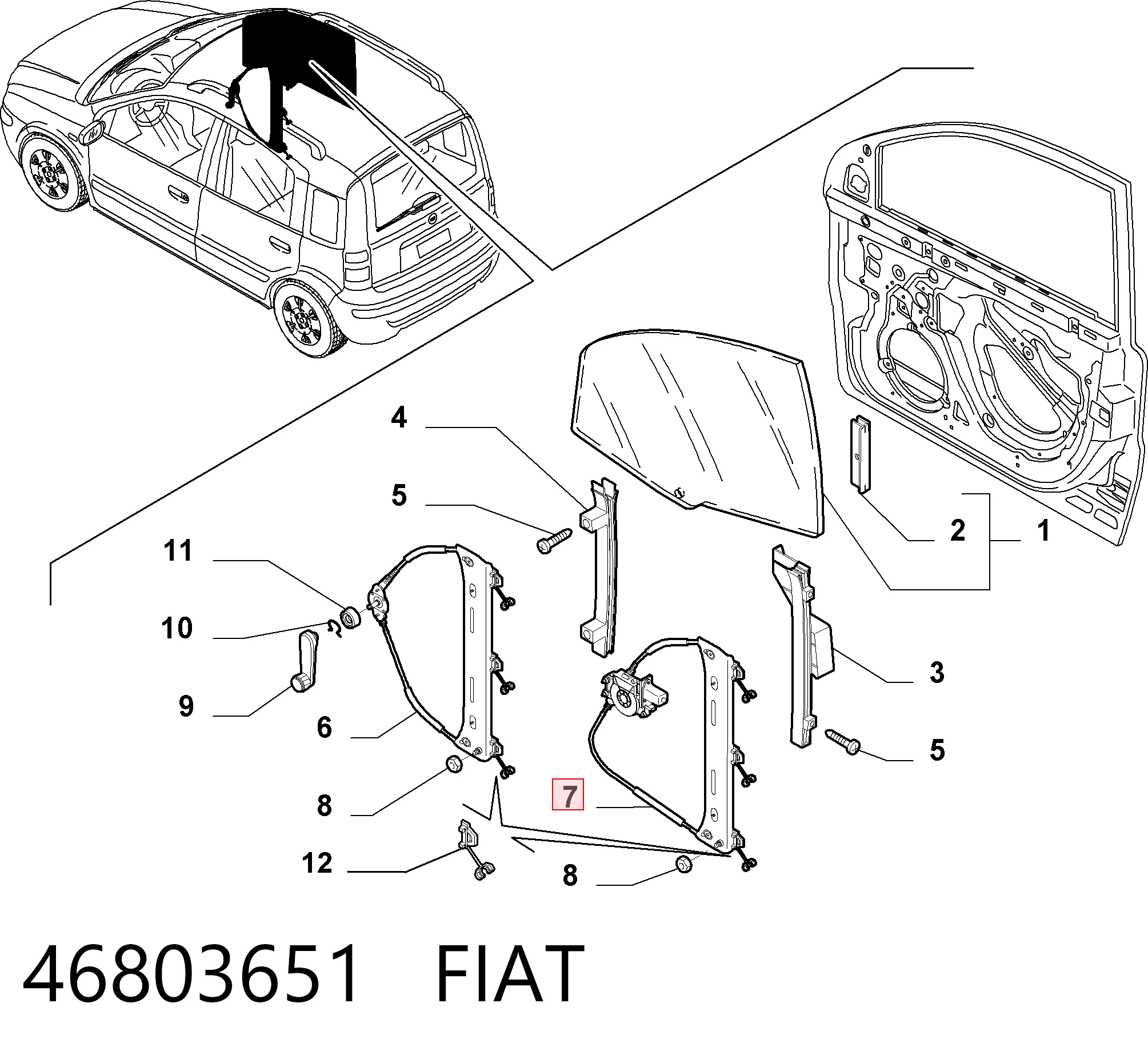 Precio del repuesto Mecanismo elevalunas delantero derecha Panda II hatchback