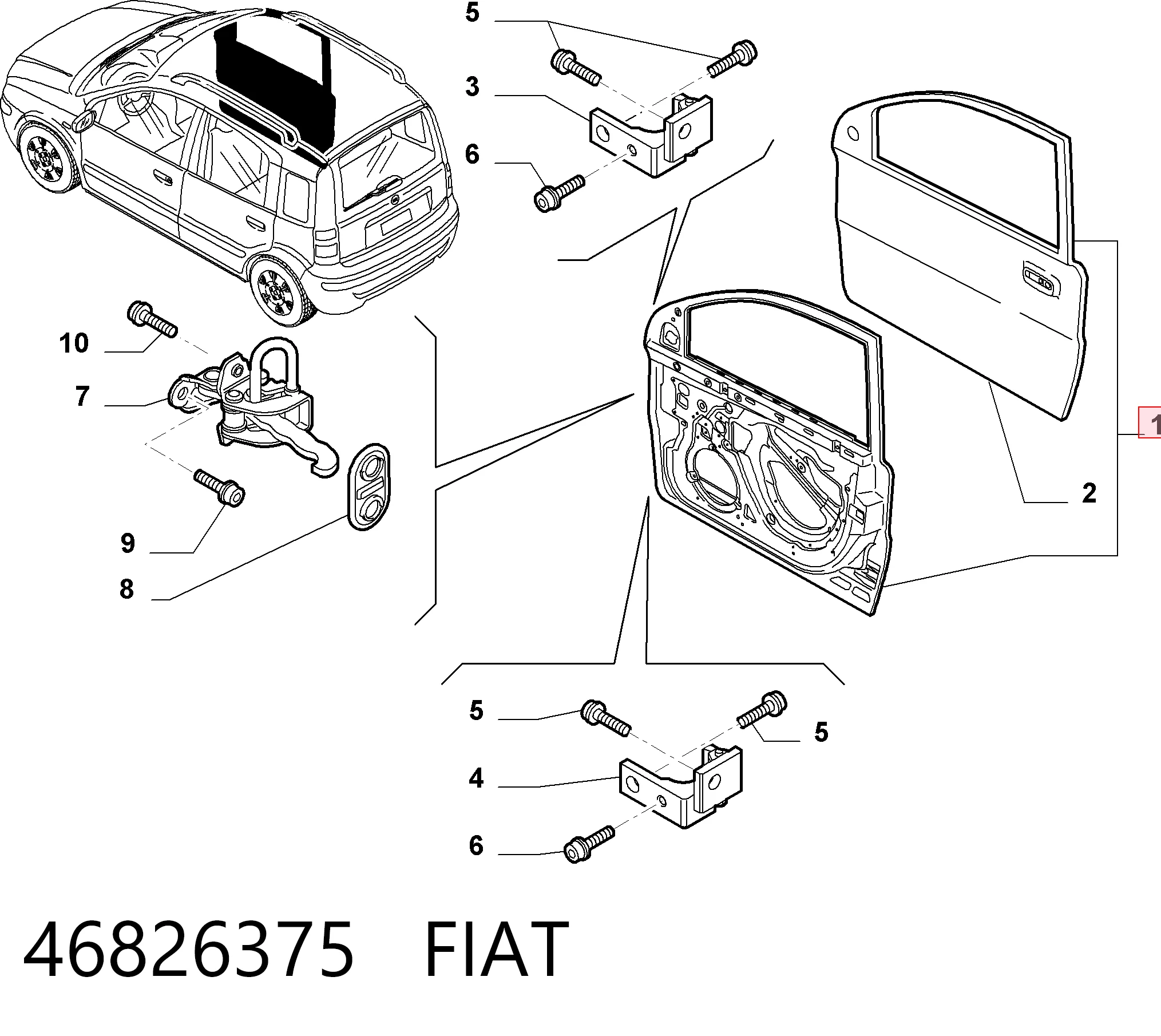 Puerta delantera para Fiat Panda II 169A