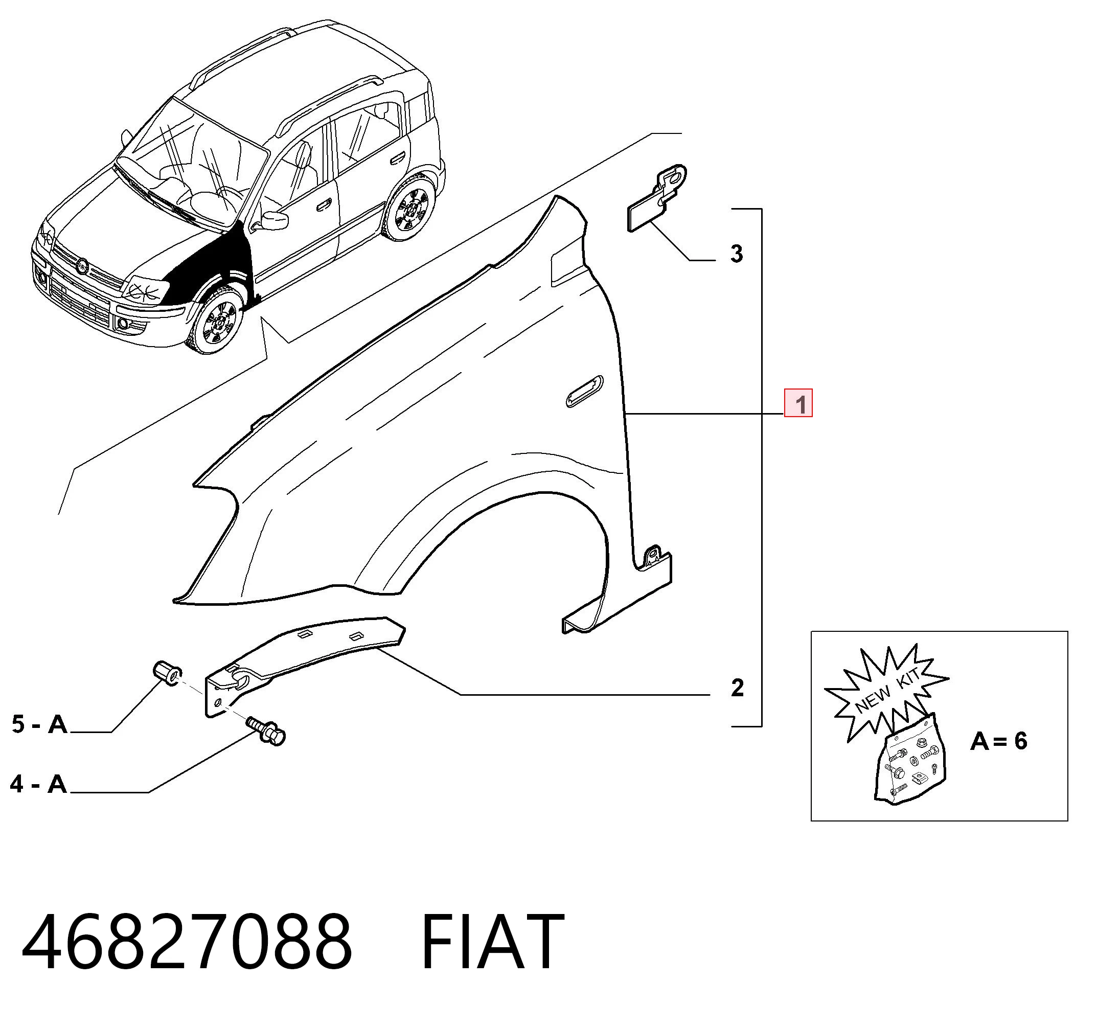 Aleta delantera izquierda para Fiat Panda II 169A