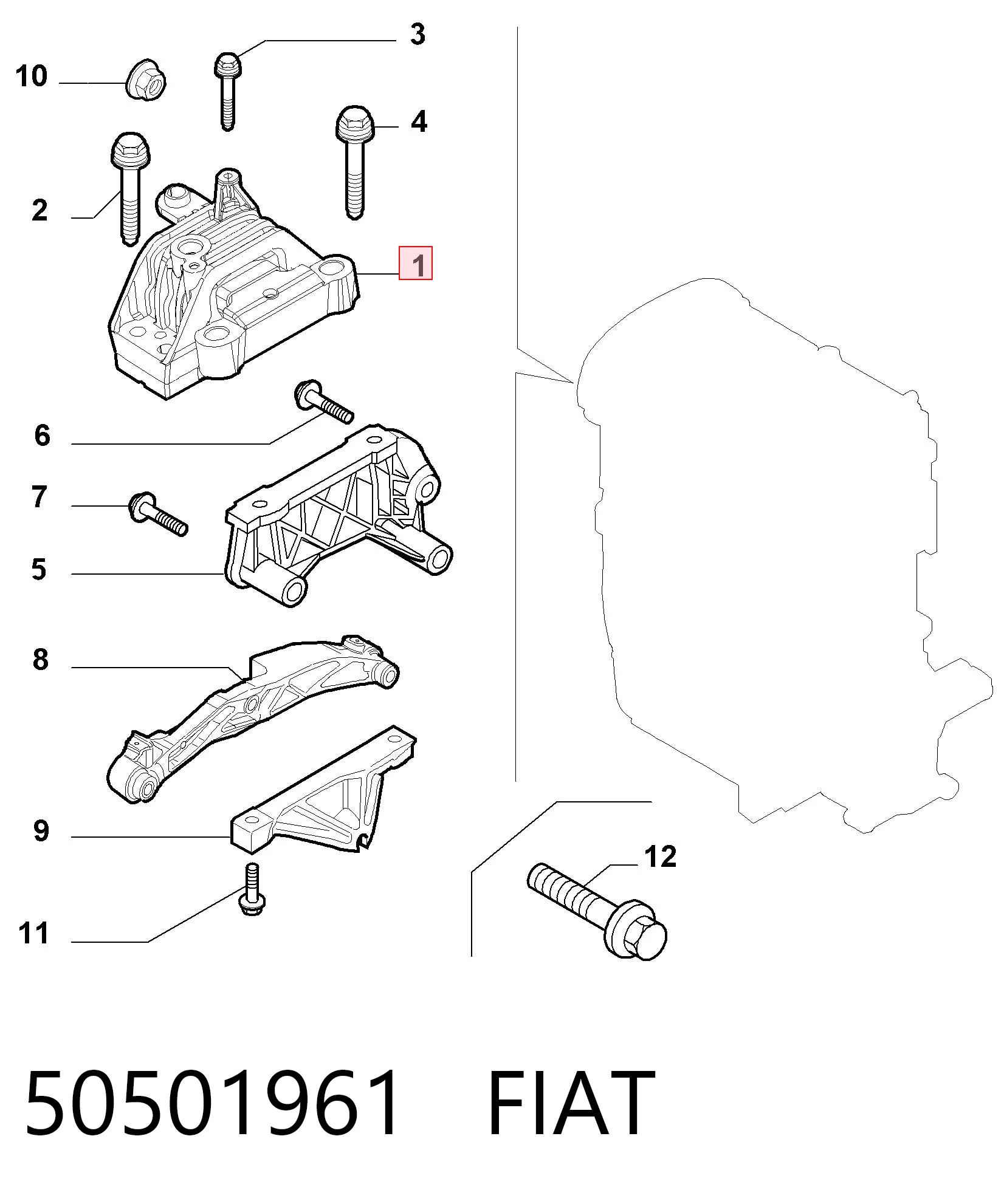 Soporte delantero del motor 50501961 FIAT