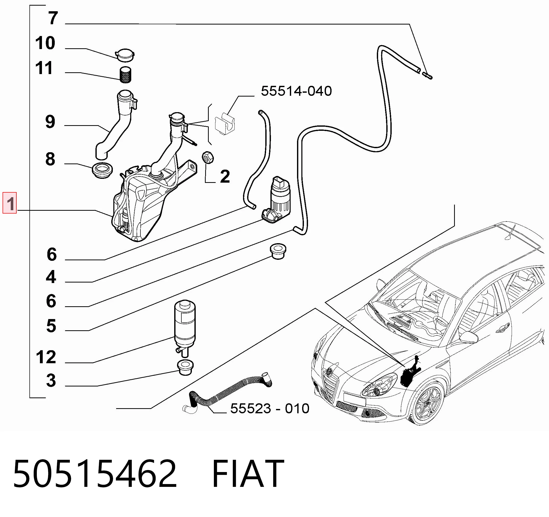 Depósito de limpiaparabrisas para Alfa Romeo Giulietta 940