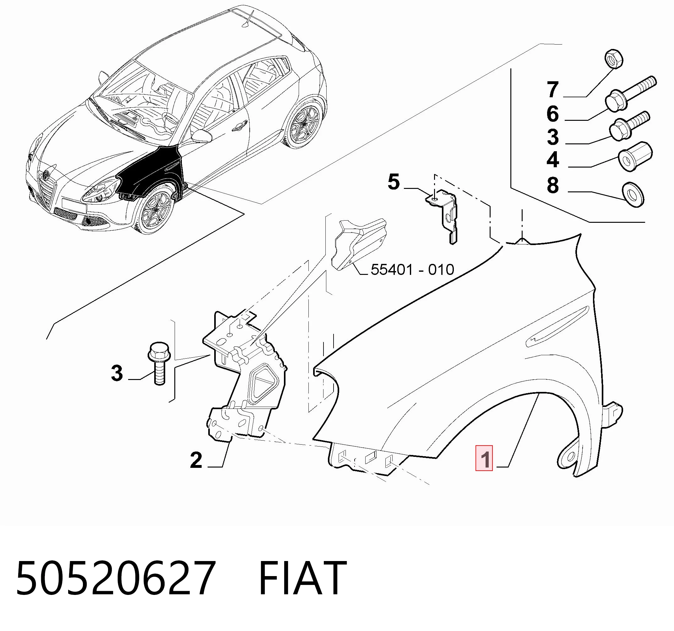 Aleta delantera izquierda para Alfa Romeo Giulietta  940