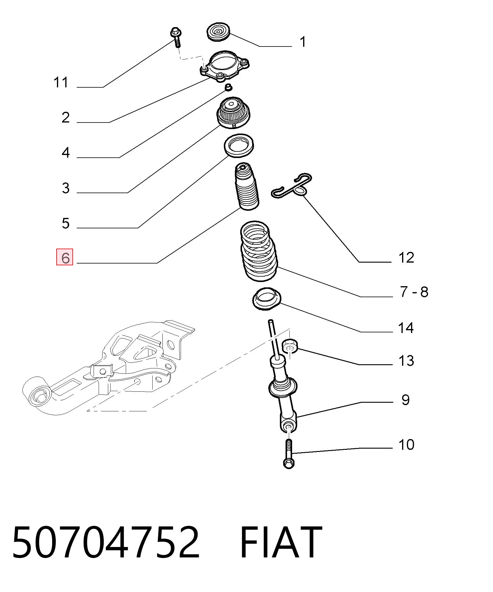 Tope de amortiguador trasero y guardapolvo 50704752 FIAT
