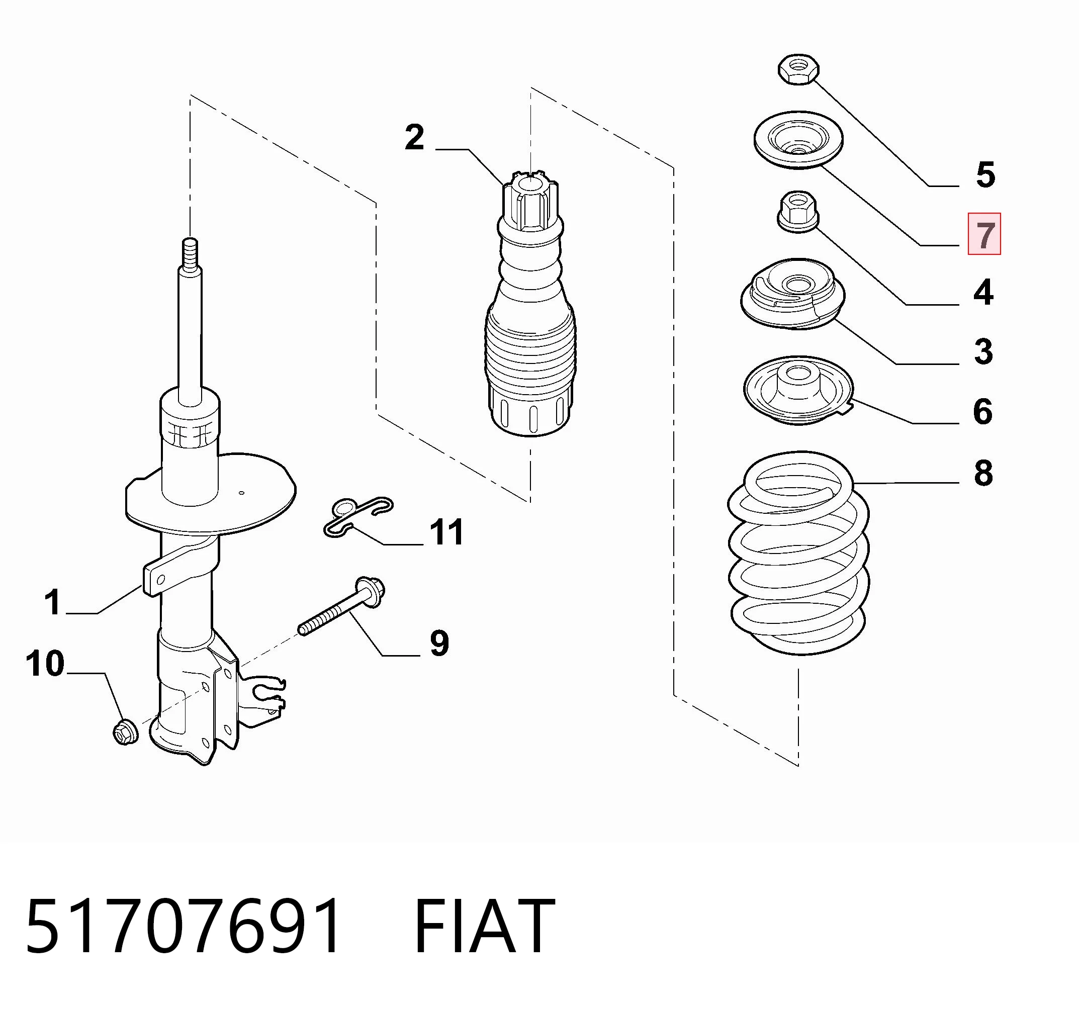 51707691 Fiat/Alfa/Lancia Copa superior del resorte delantero