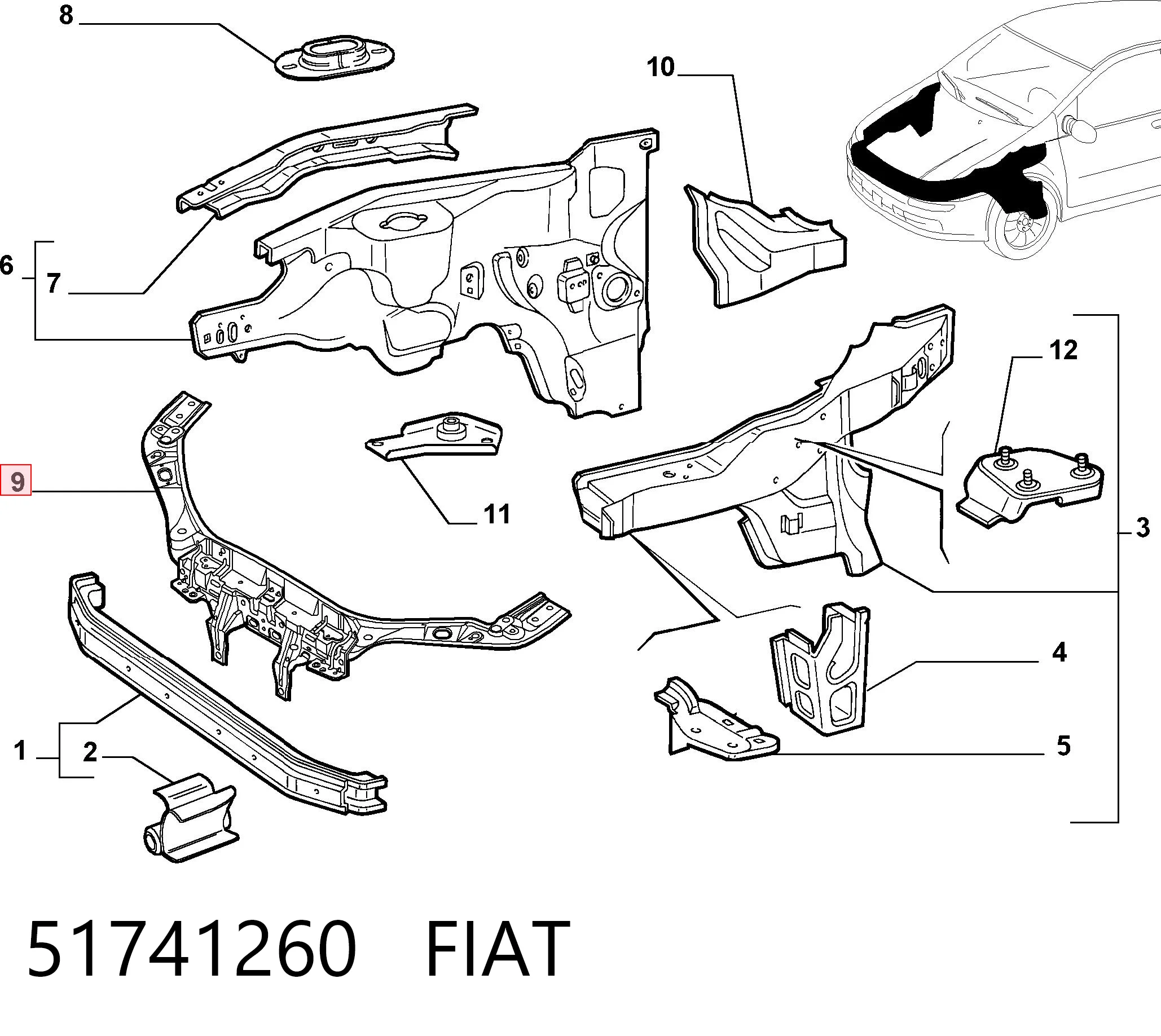 Soporte de radiador  Fiat Punto II