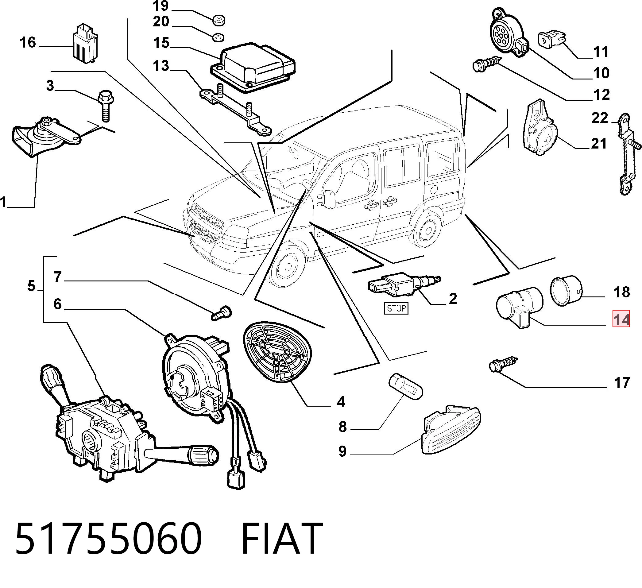 51755060 Fiat/Alfa/Lancia Sensor de estacionamiento delantero/trasero central