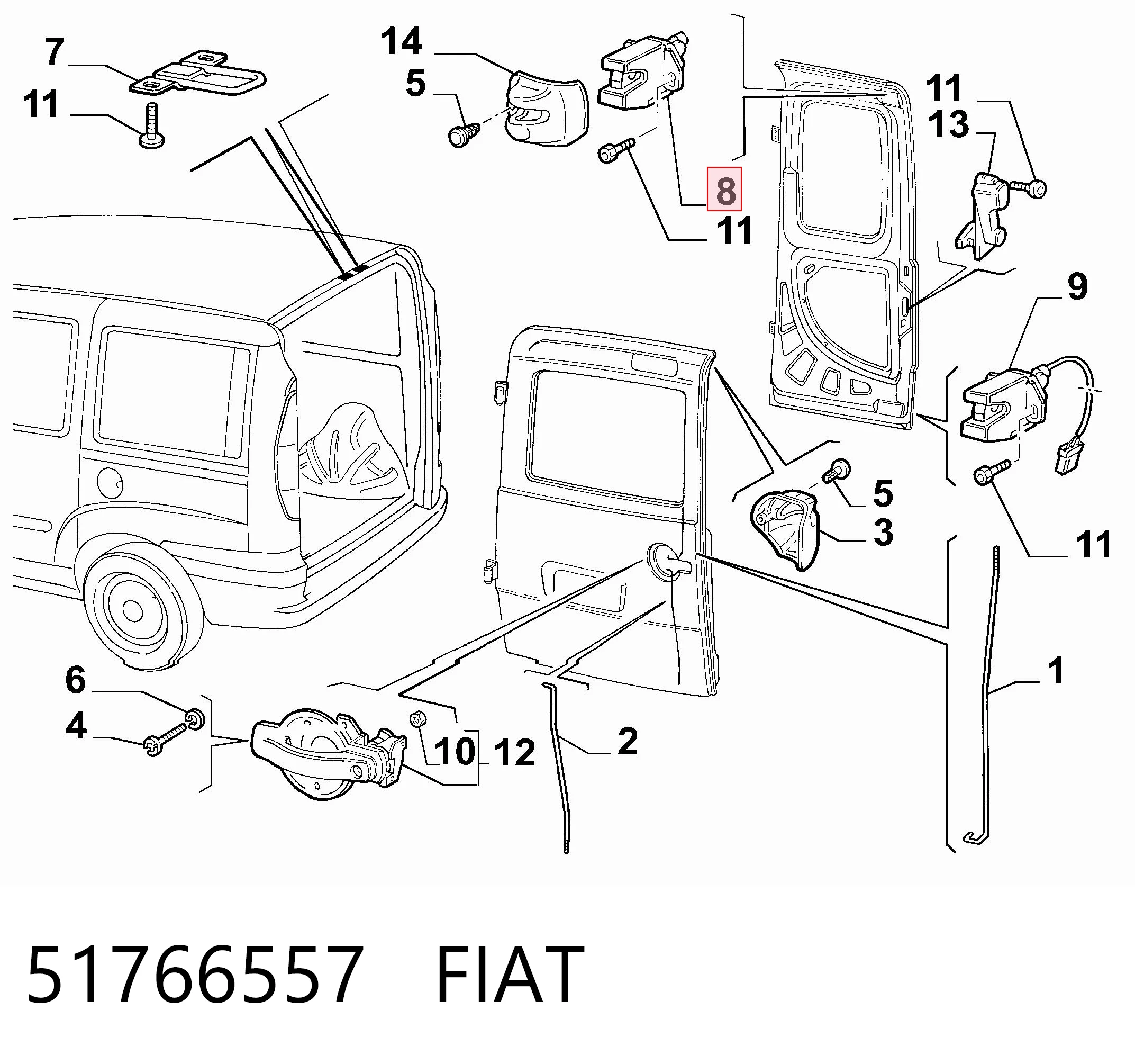Cerradura superior de puerta trasera derecha de doble hoja 51766557 FIAT