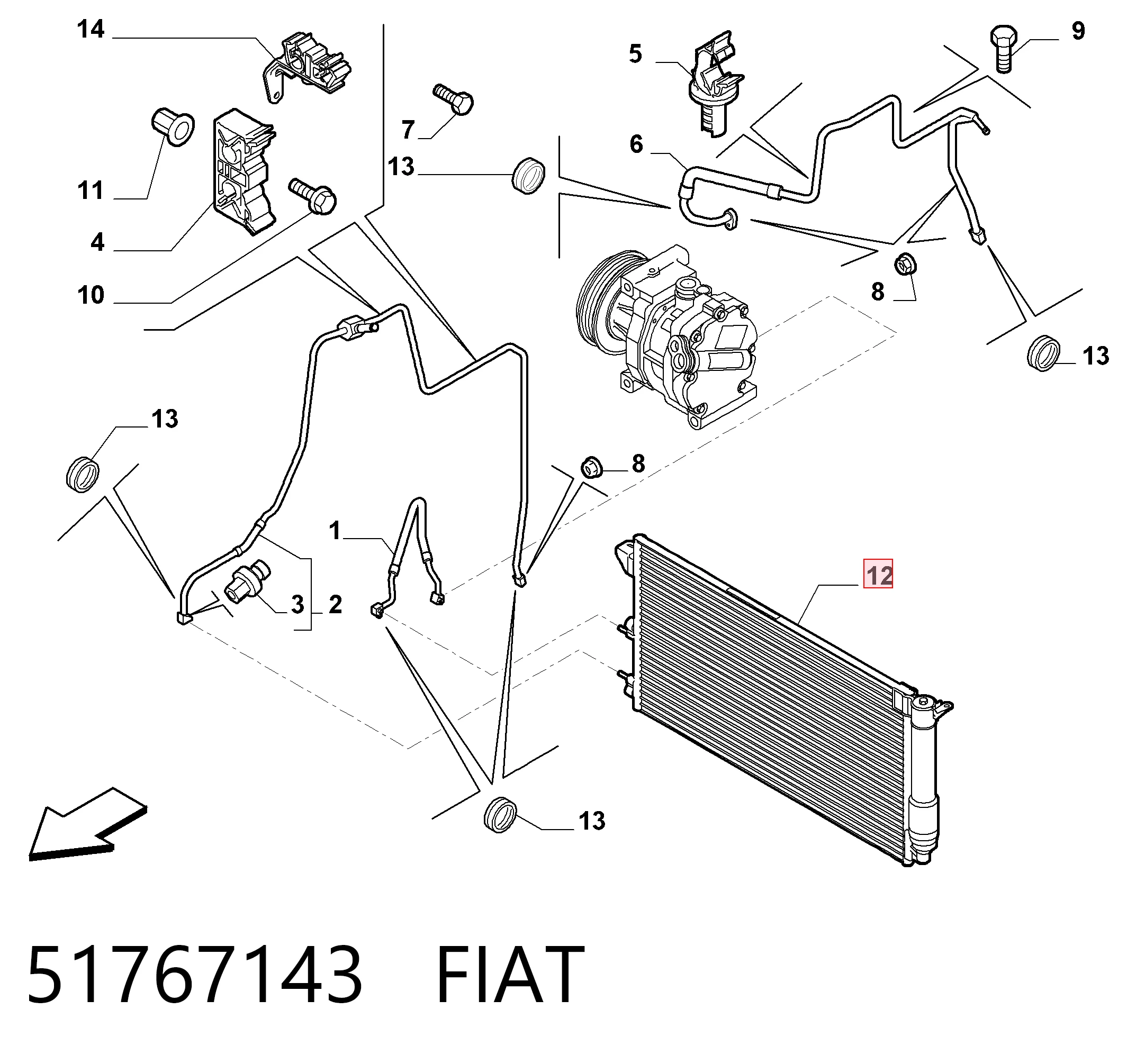 Condensador aire acondicionado para Fiat Panda 169A