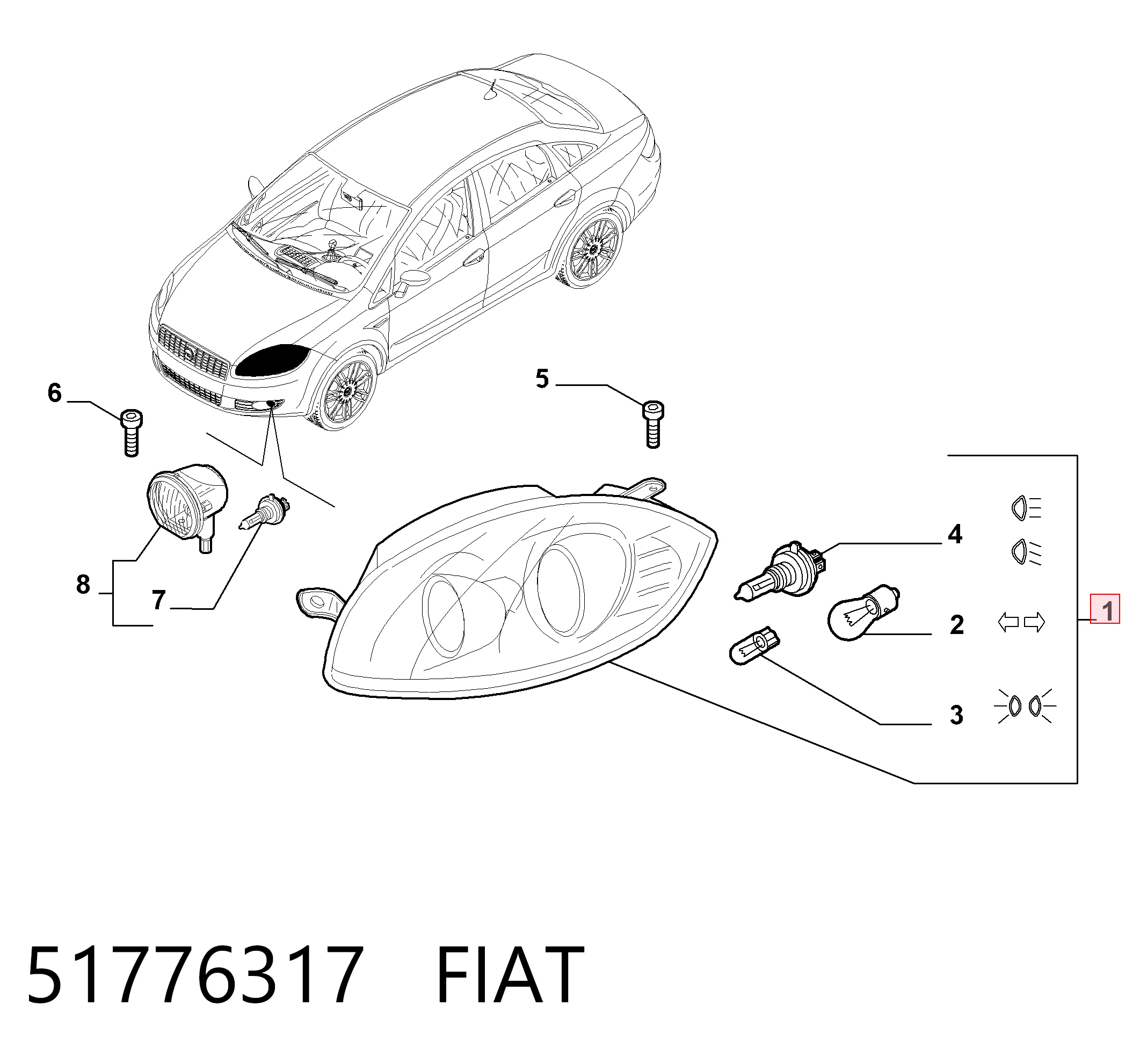 Faro derecho Fiat Linea sedán (323) (2007 - 2026) precio, desde 124,87 EUR
