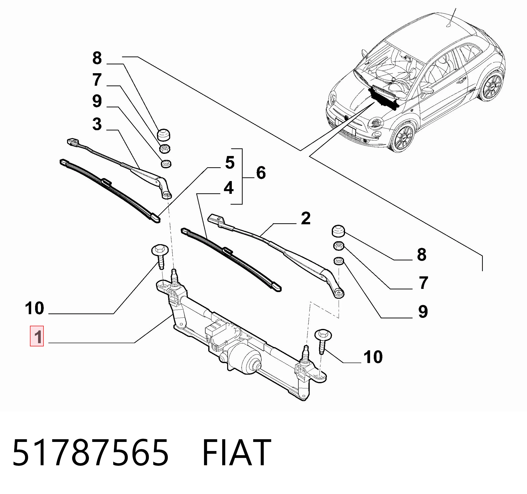 Trapezio del limpiaparabrisas Fiat 500 
