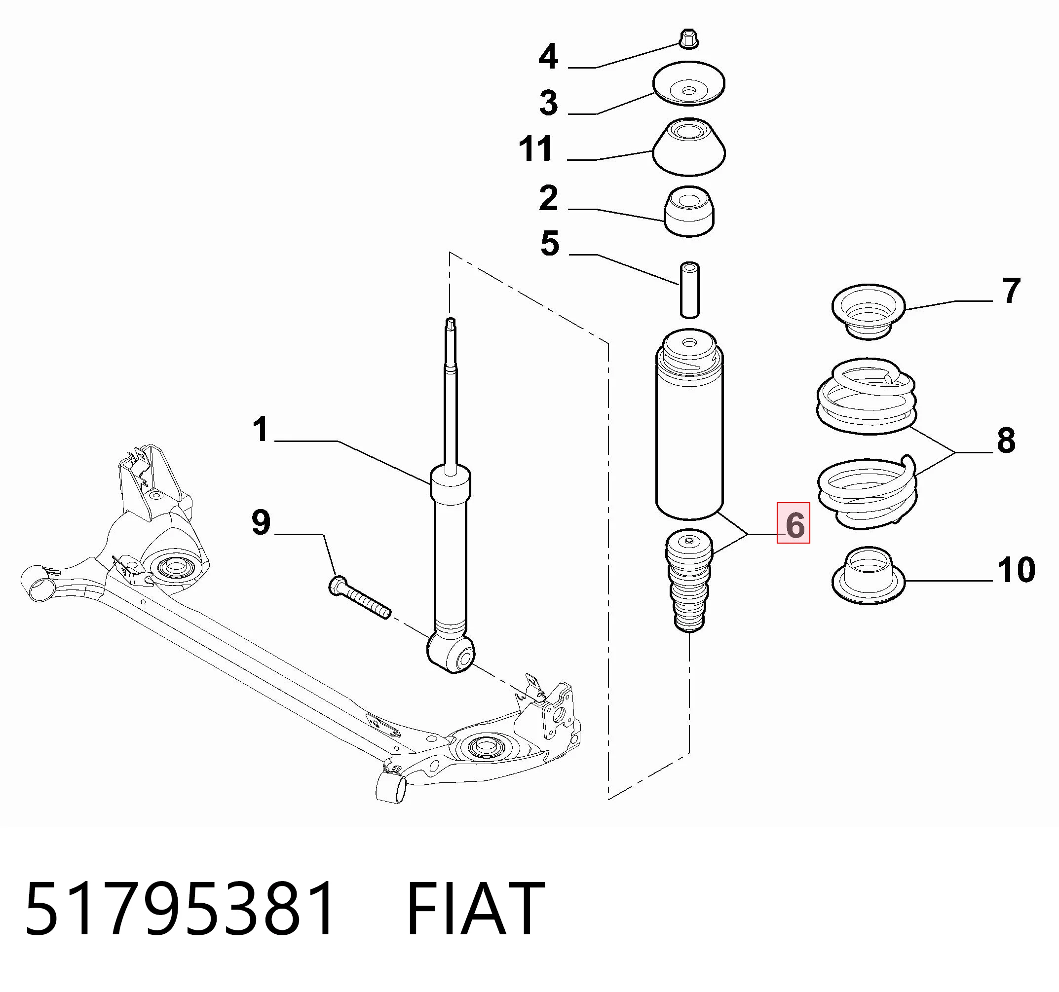 Tope de amortiguador trasero y guardapolvo para Fiat Bravo 198